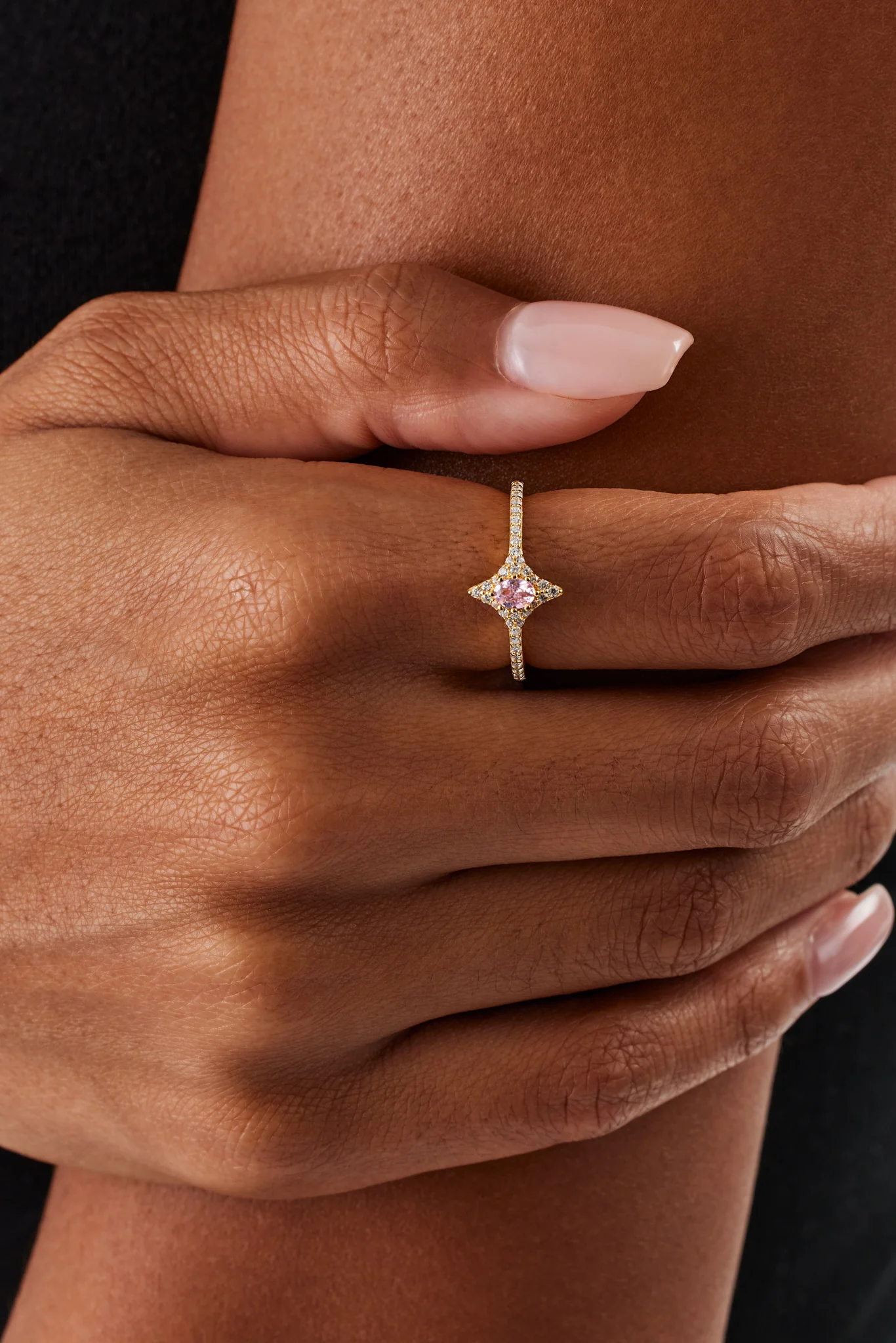 Iced Oval Pink Cz Star Ring - 10mm - Image 2