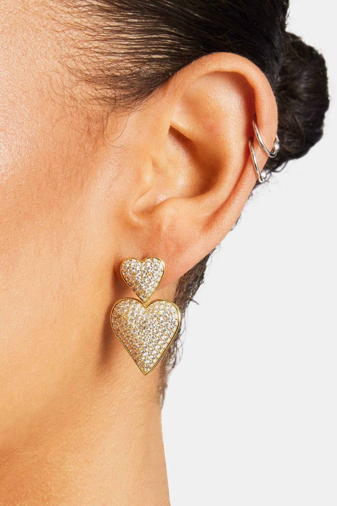 Iced Oversized Heart Drop Earrings - Image 2