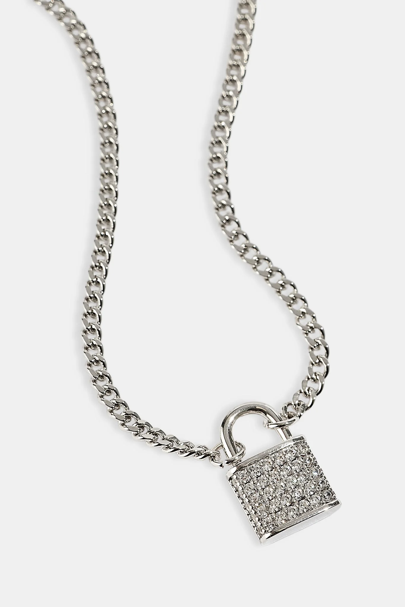 Iced Padlock Pendant Necklace - 15mm - White - Image 4