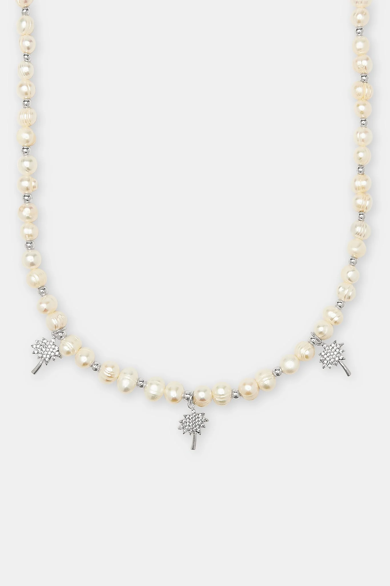 Iced Palm Tree Freshwater Pearl Necklace - 6mm - Image 2
