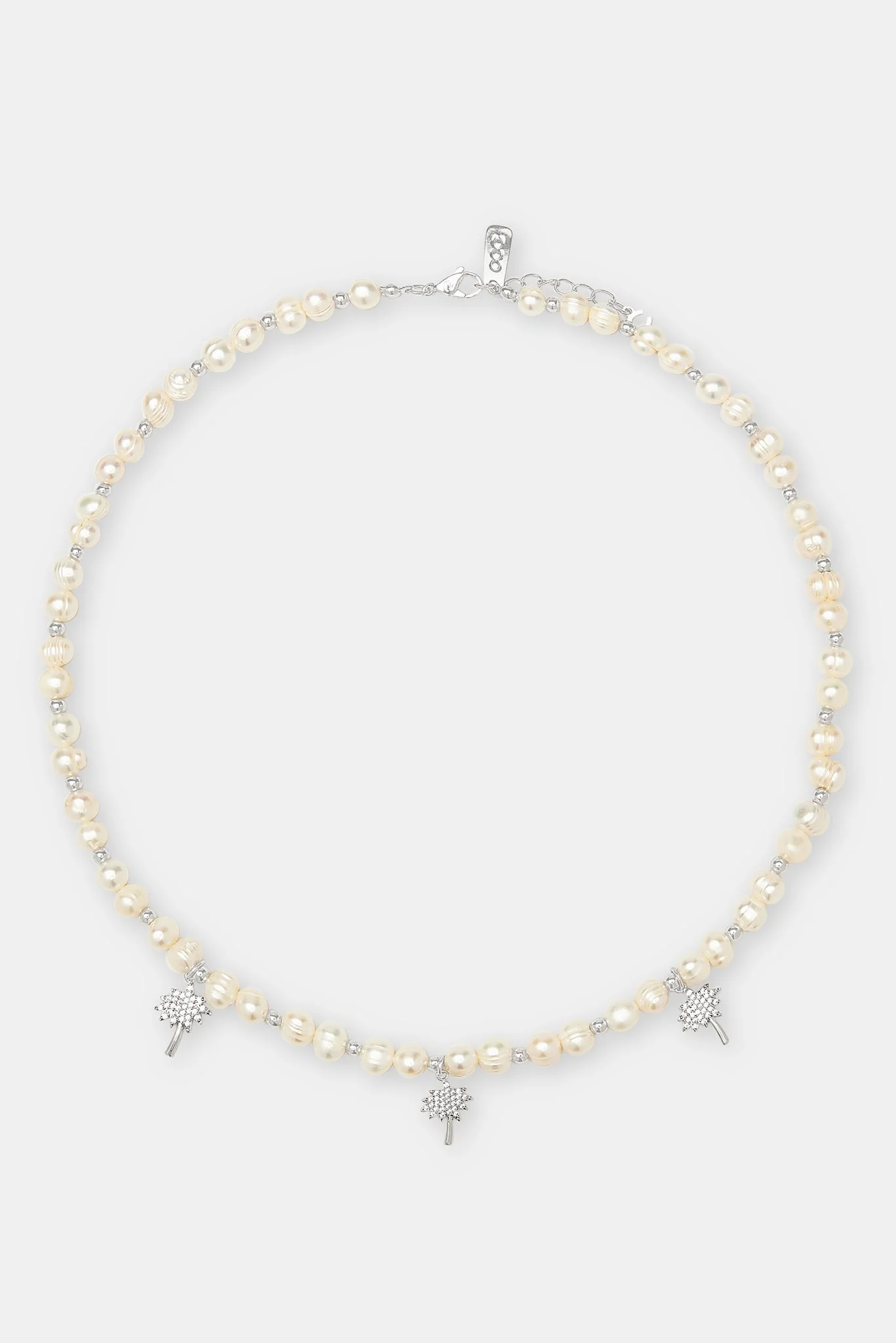 Iced Palm Tree Freshwater Pearl Necklace - 6mm - Image 3