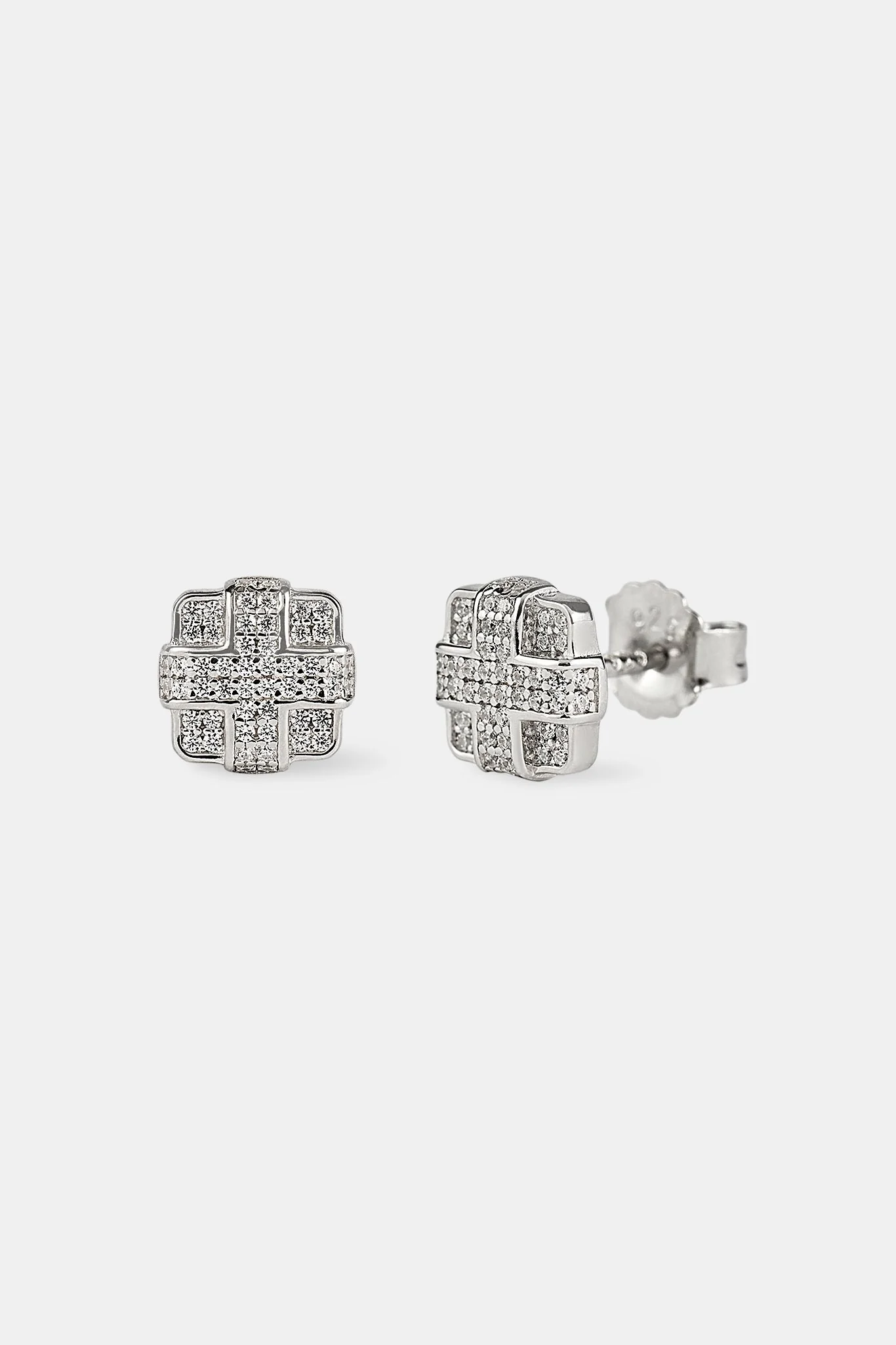 Iced Pave Cross Square Studs - 6mm - White - Image 2