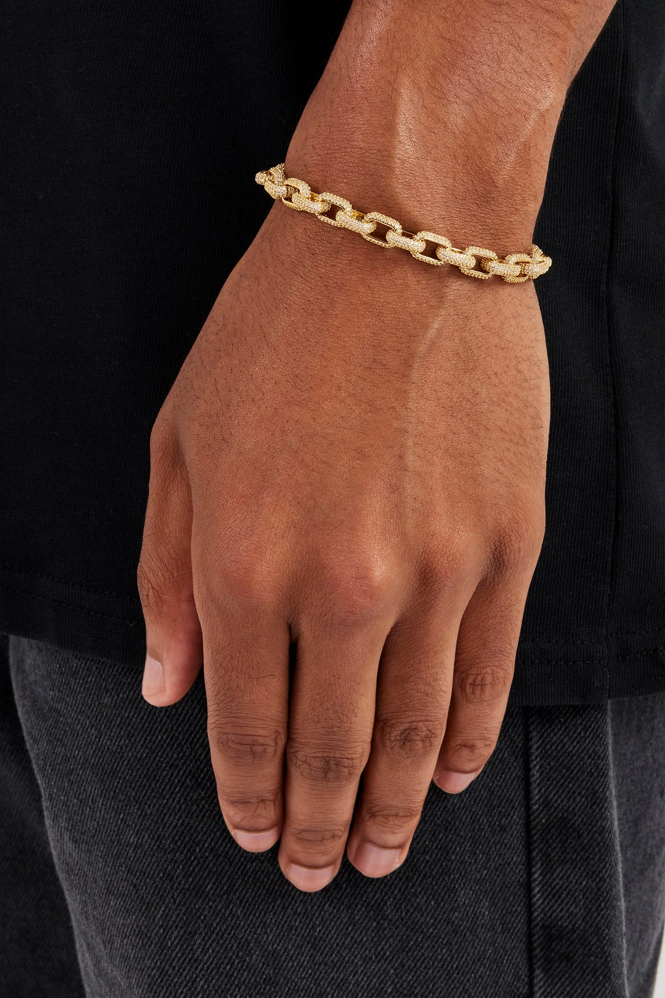 Iced Pave CZ Link Bracelet - 6mm - Gold