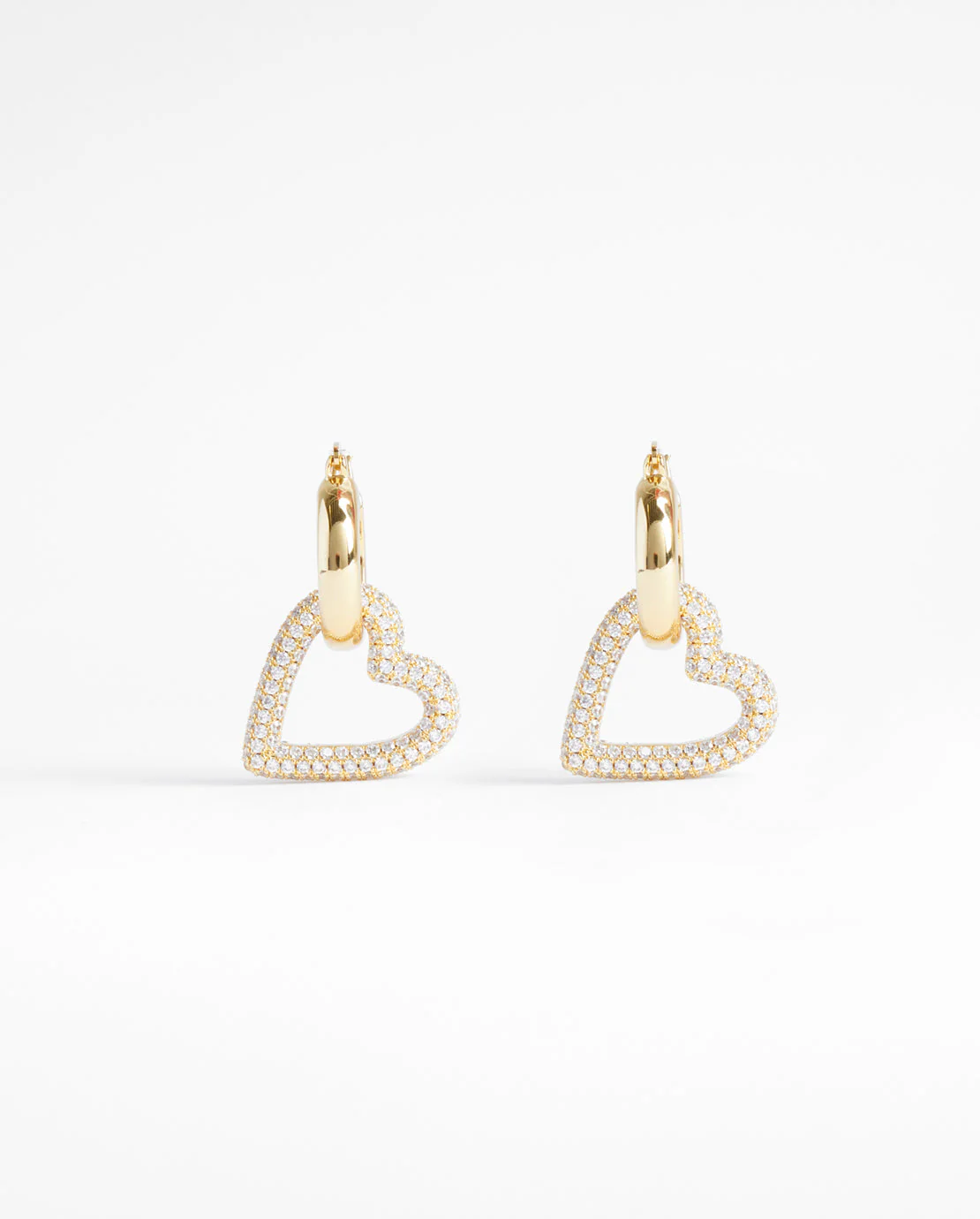 Iced Pave Heart Hoop Earrings - Gold - Image 2