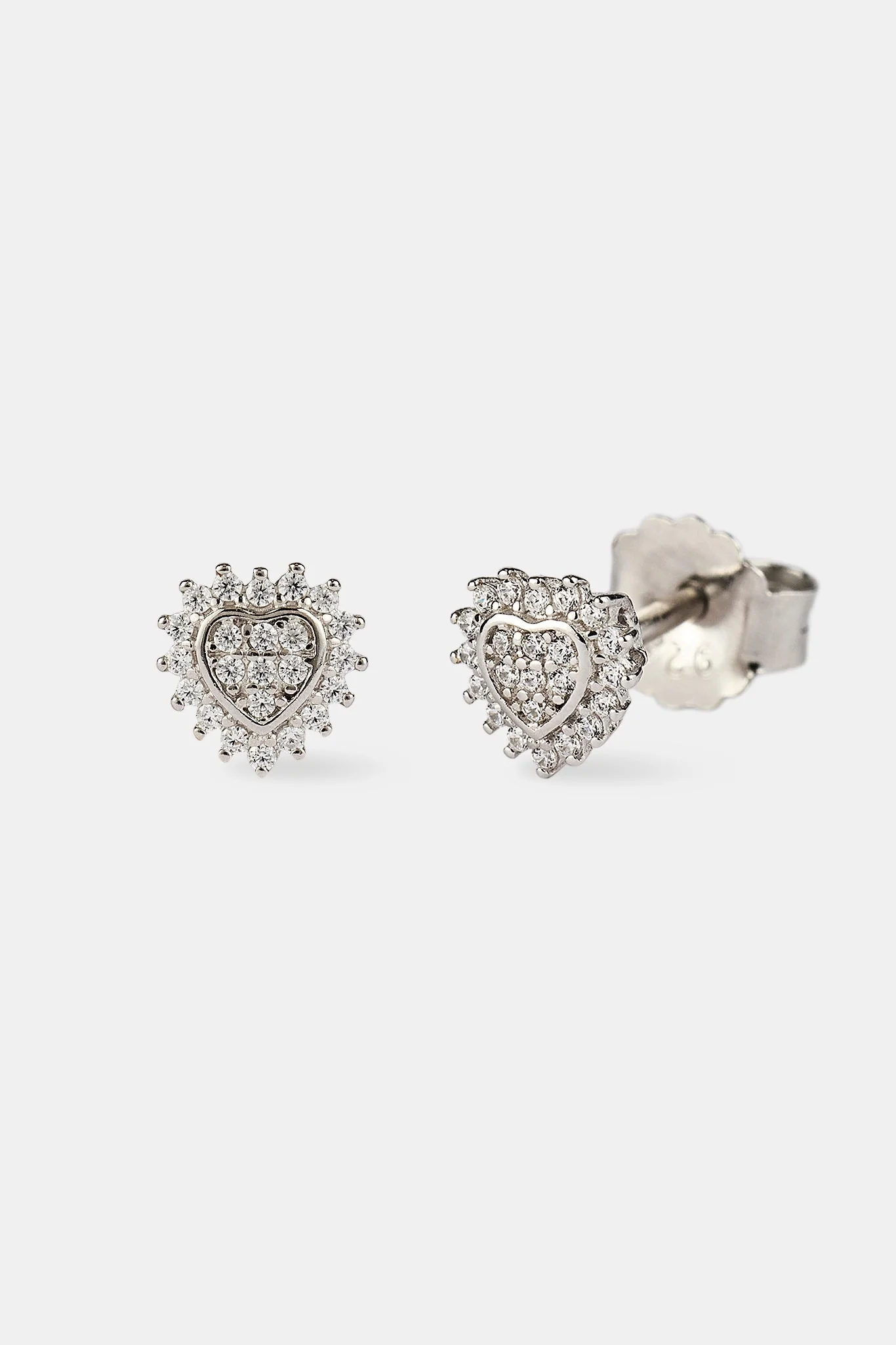 Iced Pave Heart Stud Earrings - 6mm - White - Image 2
