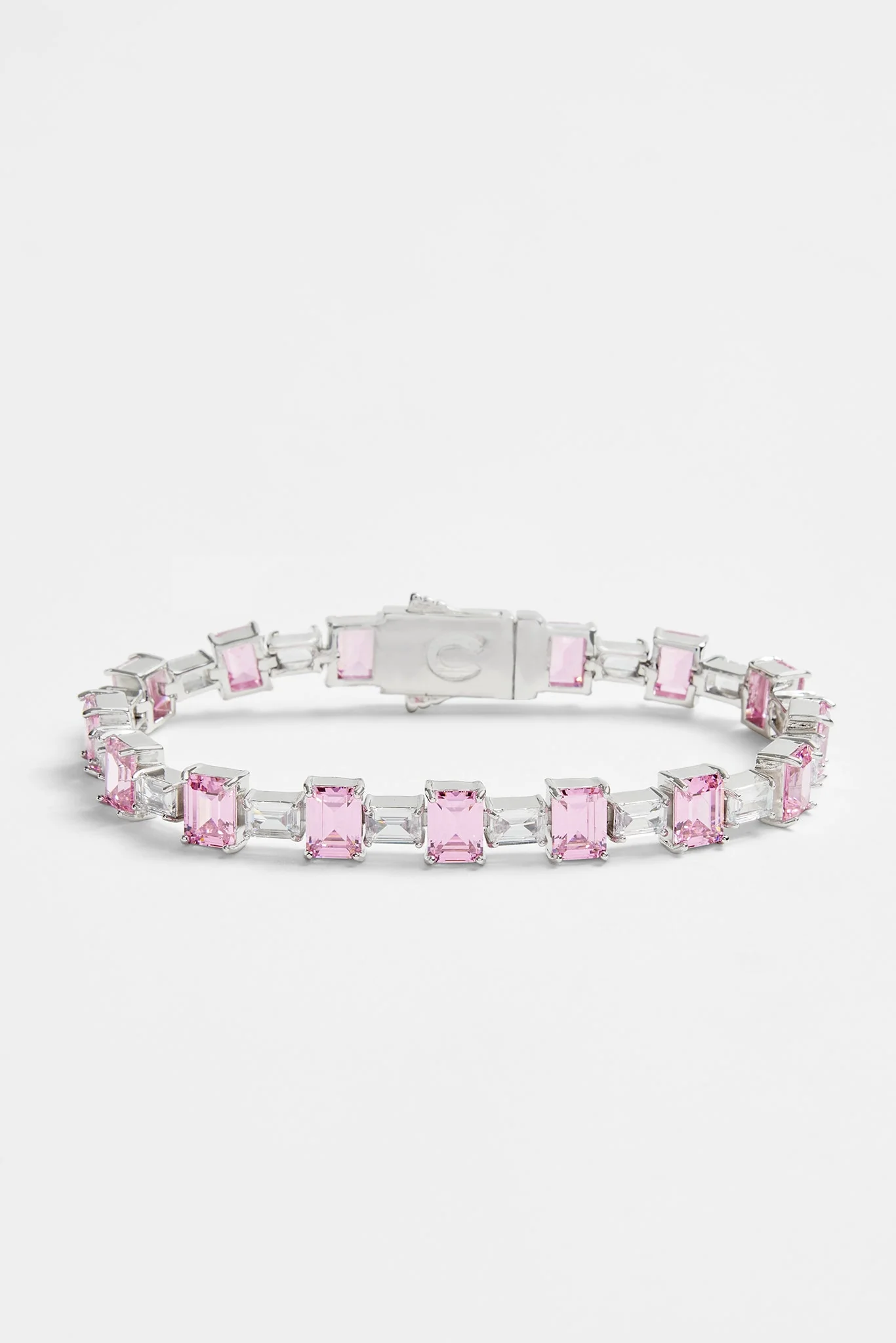 Iced Pink CZ Baguette Tennis Bracelet