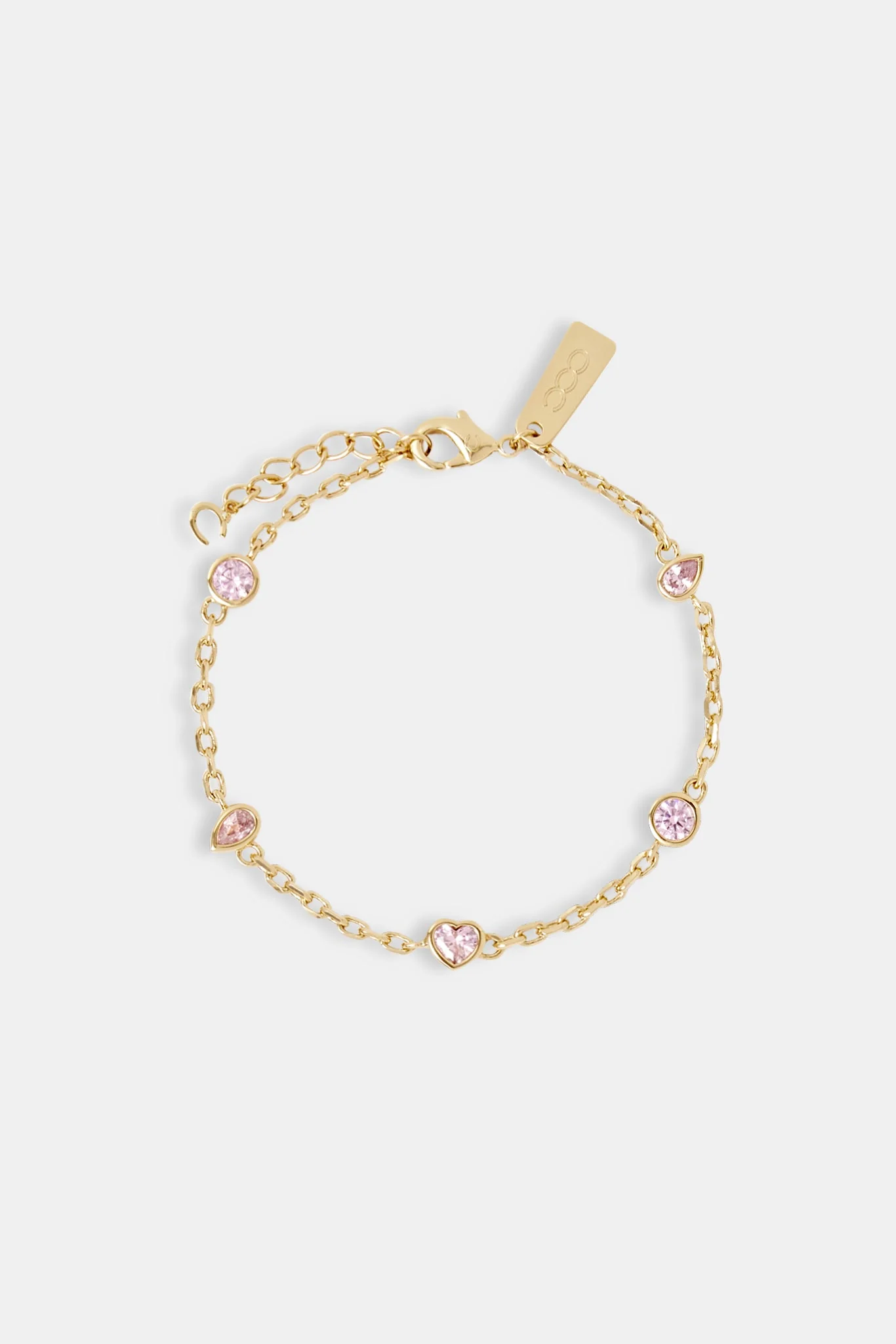 Iced Pink Mix Stone Rolo Bracelet - 6mm - Image 2