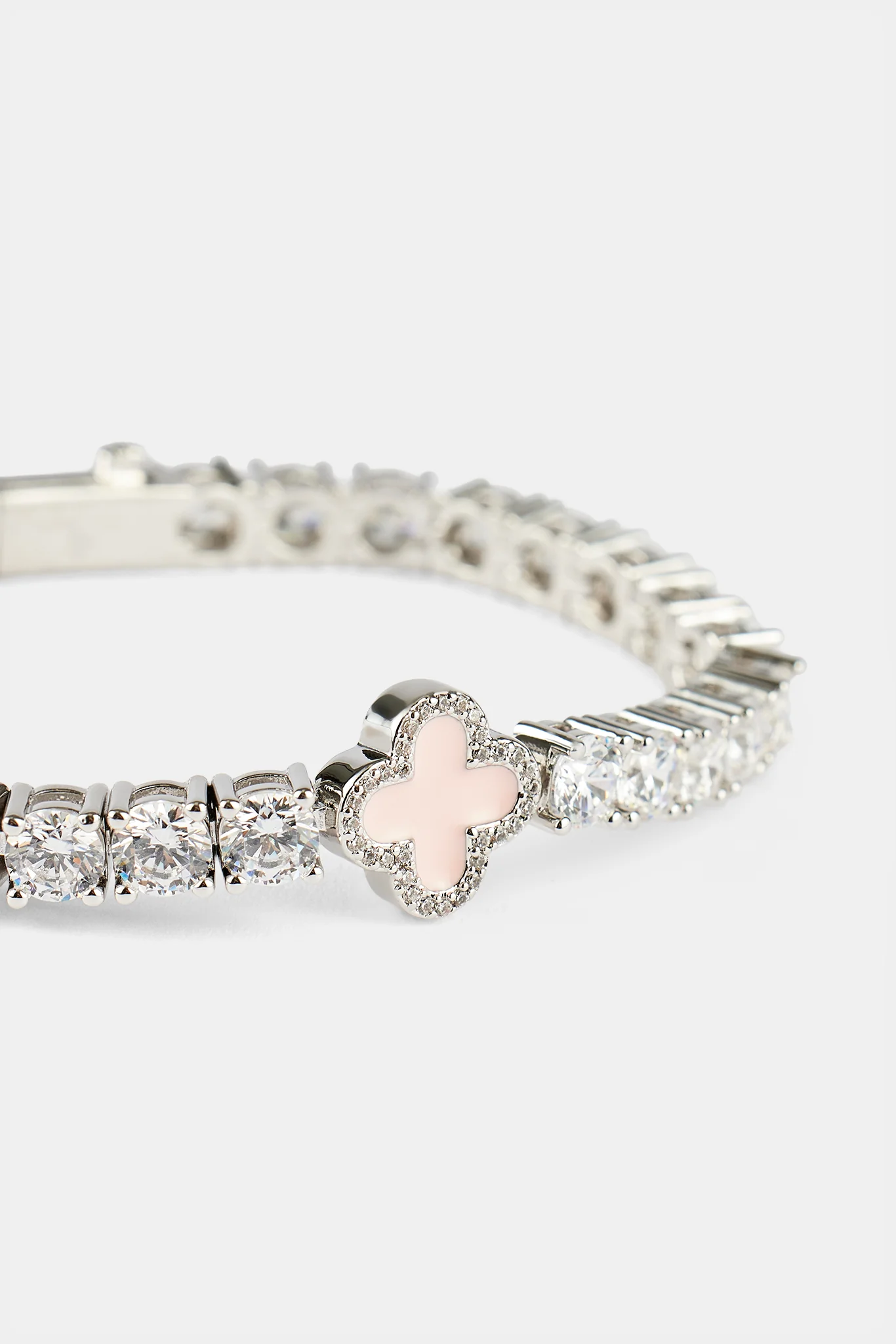 Iced Pink Motif Charm Tennis Bracelet - White 5mm - Image 2