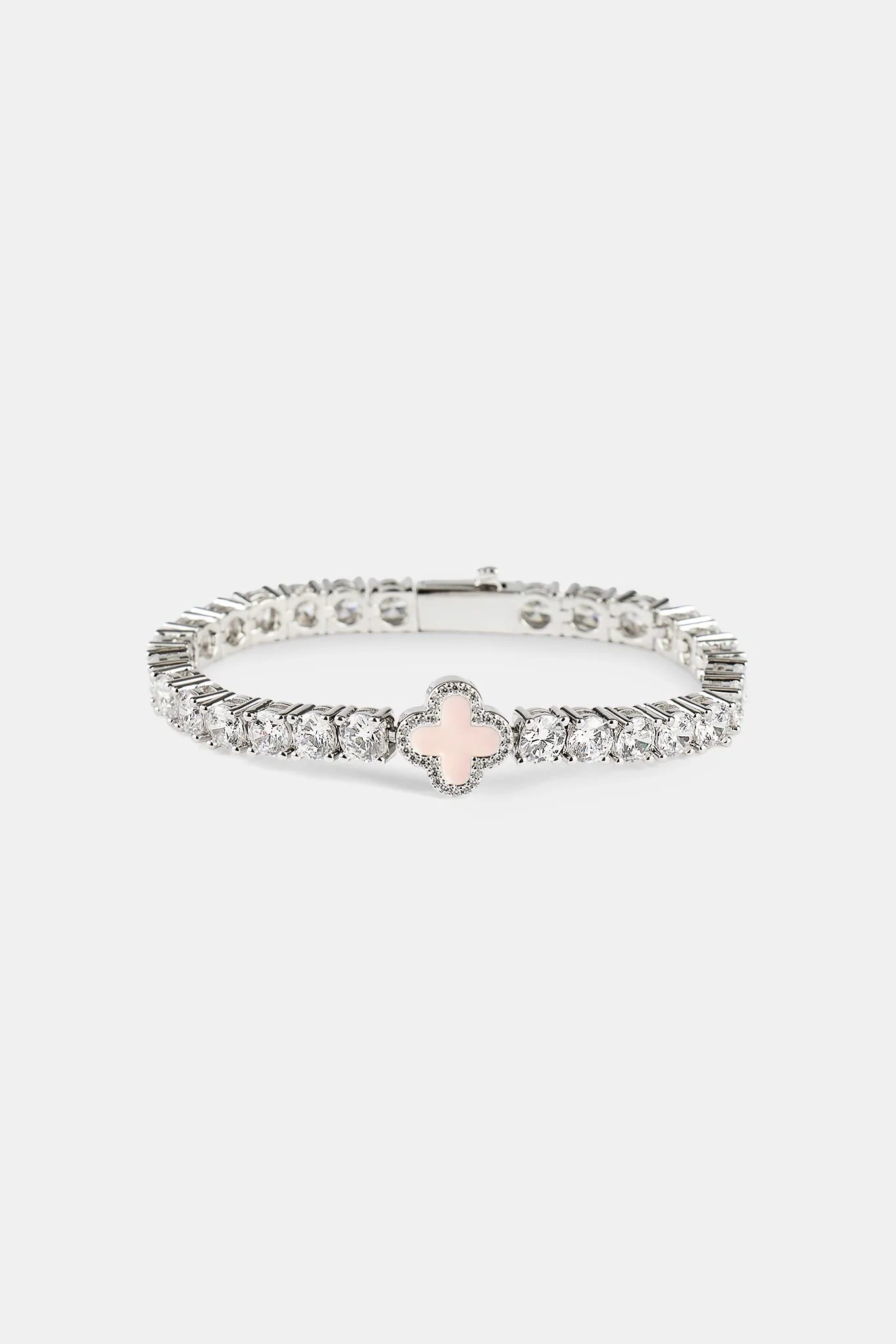 Iced Pink Motif Charm Tennis Bracelet - White 5mm - Image 3