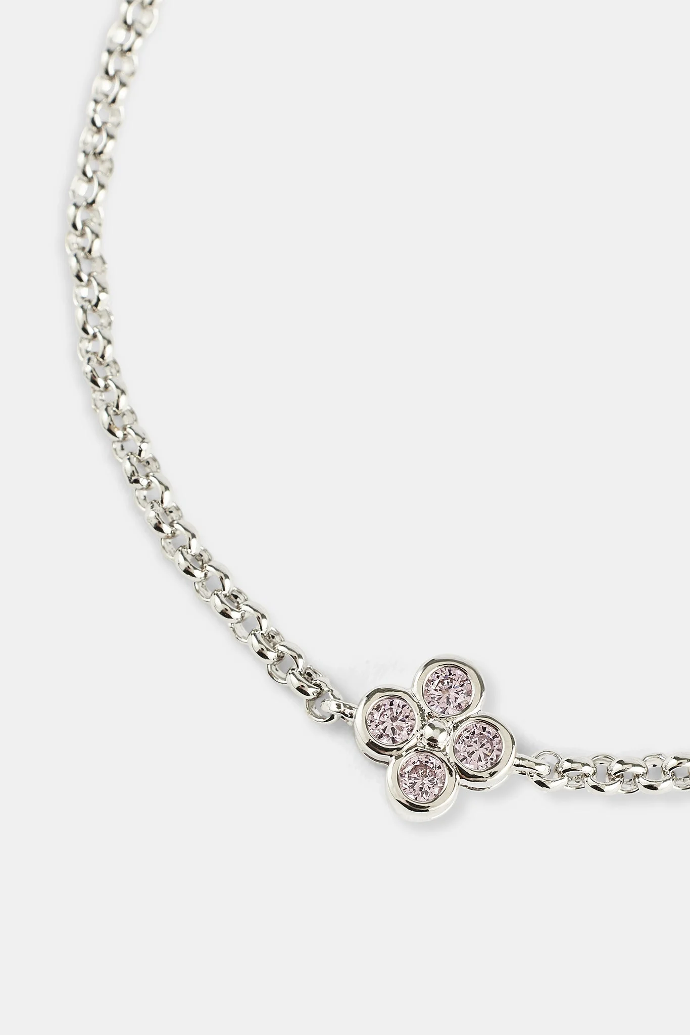Iced Pink Motif Rolo Bracelet - 6mm - Gold - Image 2