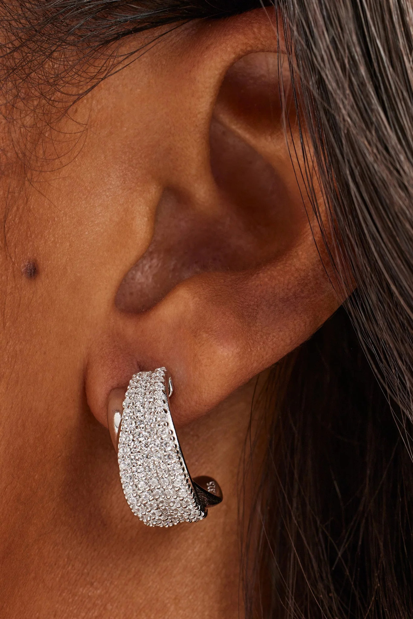 Iced & Polished Cross Over Hoops - 20mm - White - Image 2