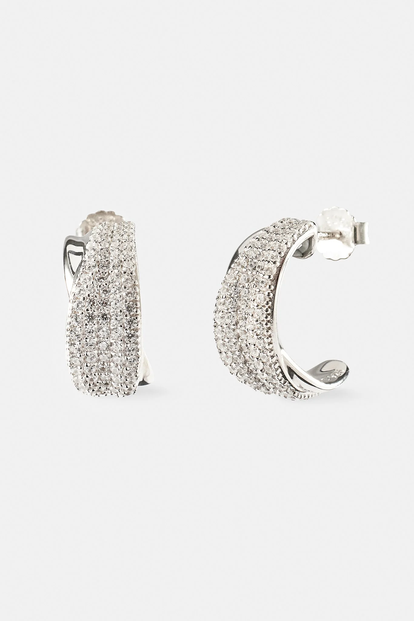 Iced & Polished Cross Over Hoops - 20mm - White - Image 3