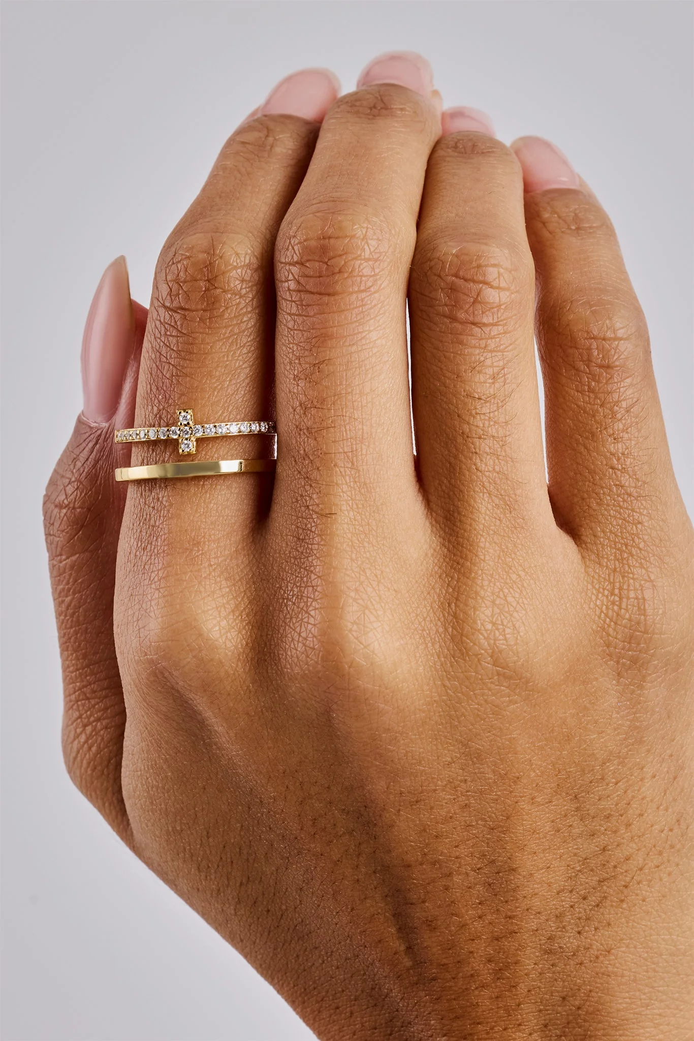 Iced & Polished Cross Wrap Ring - Gold - Image 2