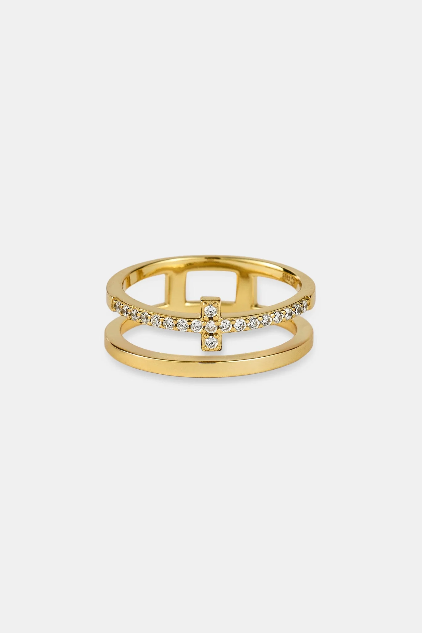 Iced & Polished Cross Wrap Ring - Gold - Image 3