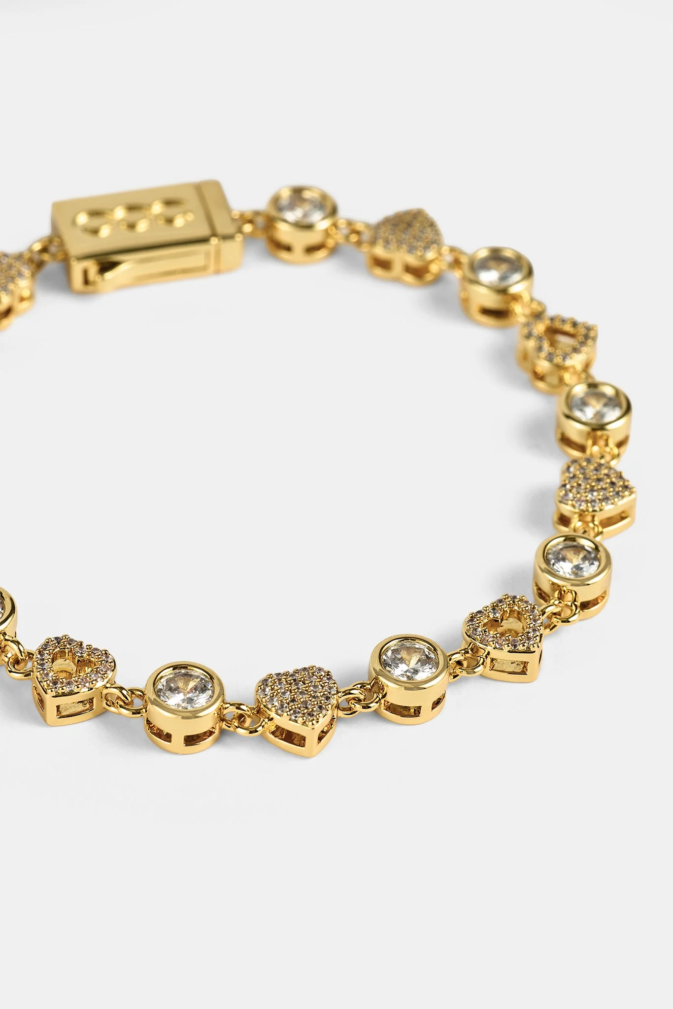 Iced & Polished Heart Multigem Bracelet - 6mm - Gold - Image 3