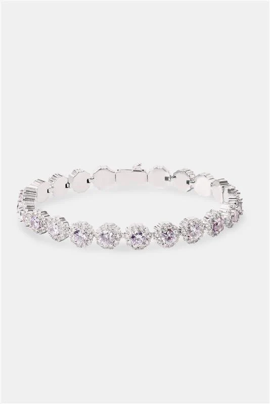 Iced Purple Round Tennis Bracelet - White - Image 2