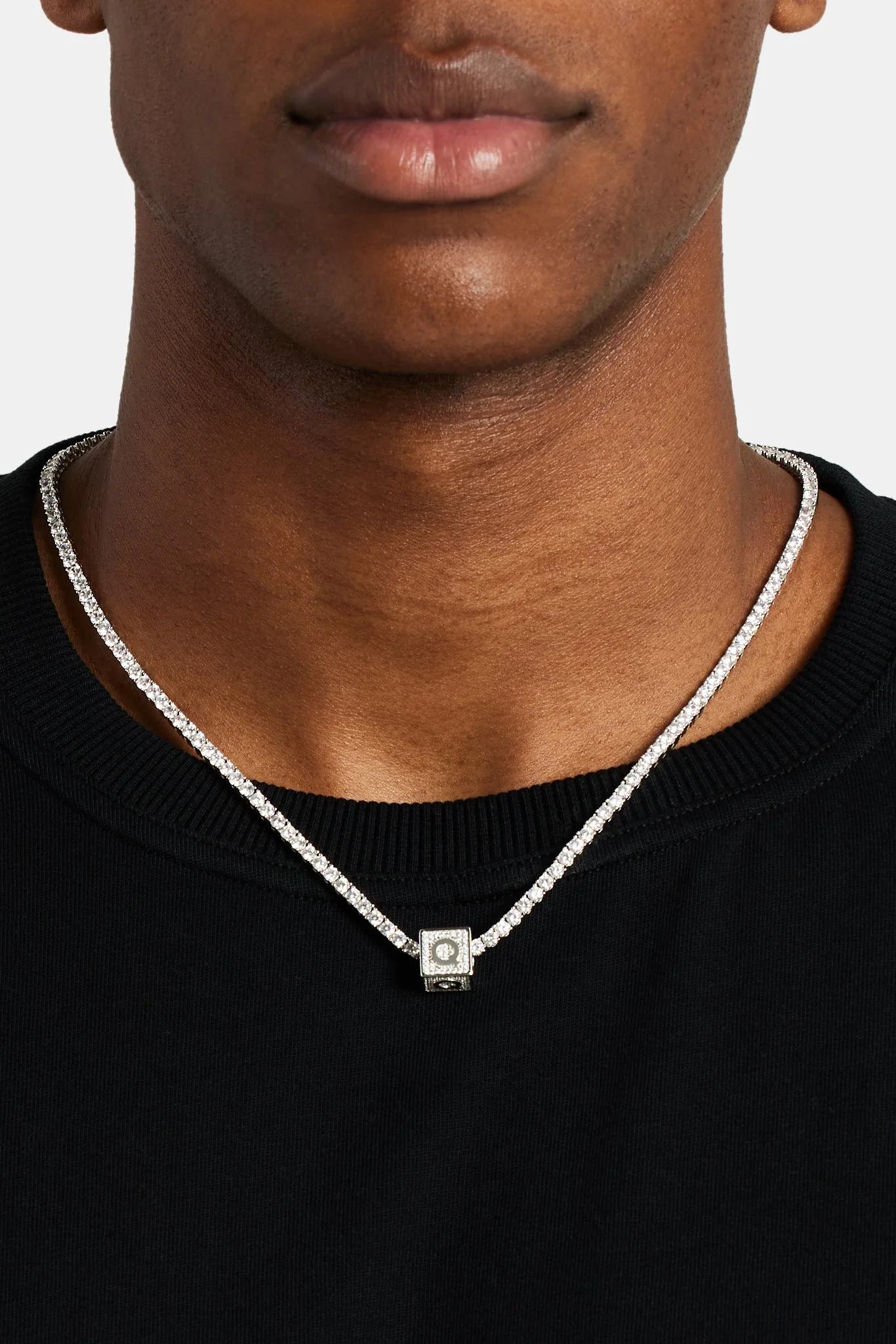 Iced Q Letter Block Pendant - Image 3