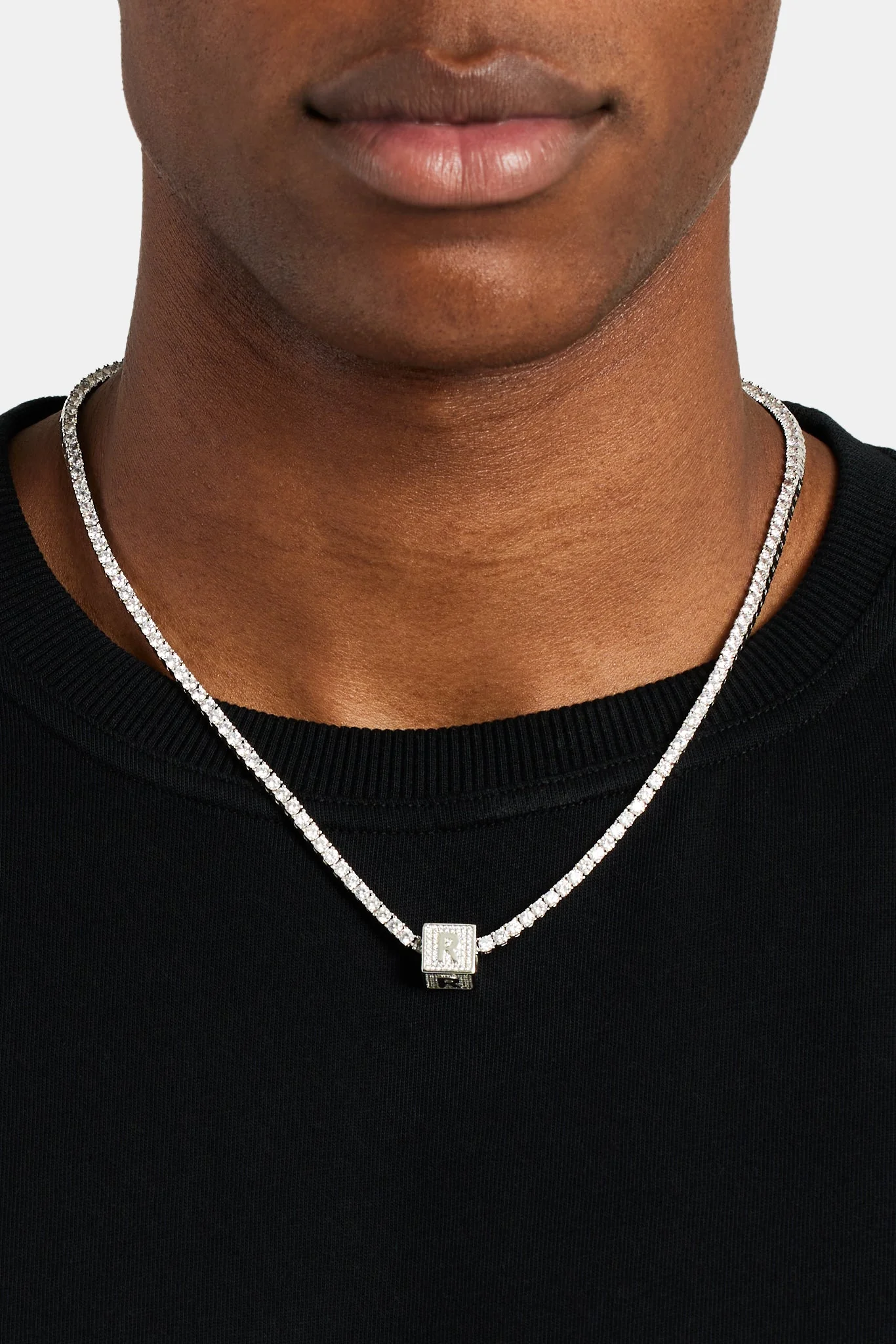 Iced R Letter Block Pendant - Image 3