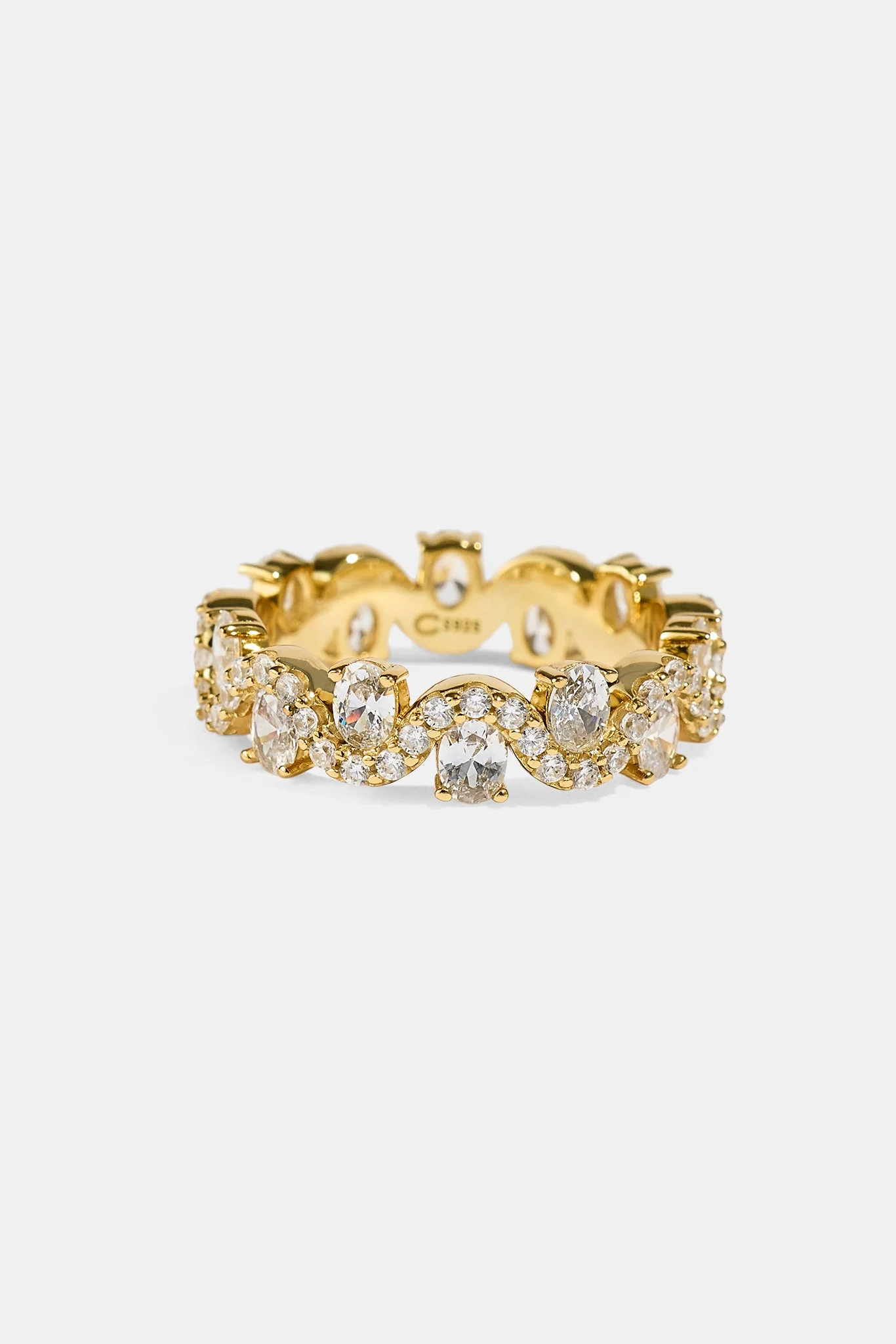 Iced Ripple & Stone Band Ring - Gold - Image 3