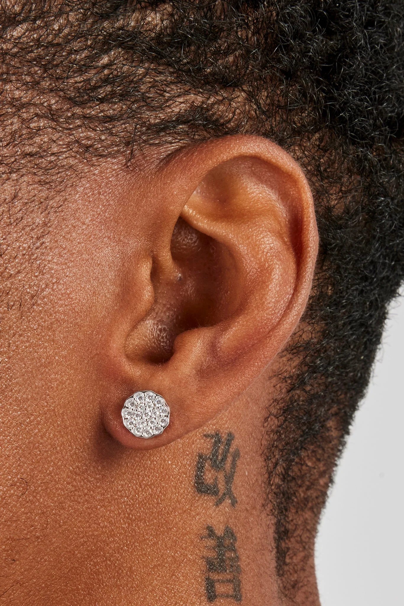 Iced Round Motif Stud Earrings - 8mm - Image 2