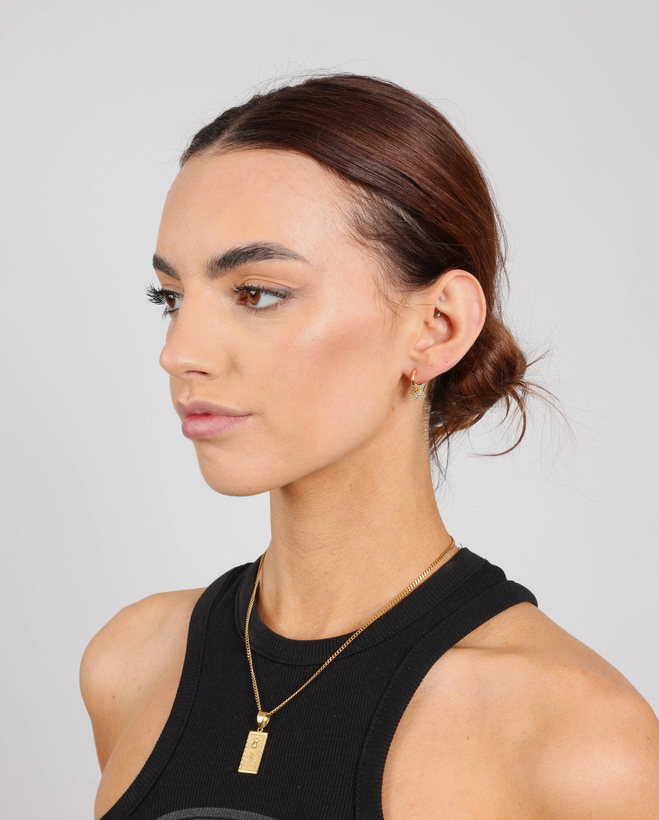 Iced Star Charm Huggie Earrings - Gold - Image 2