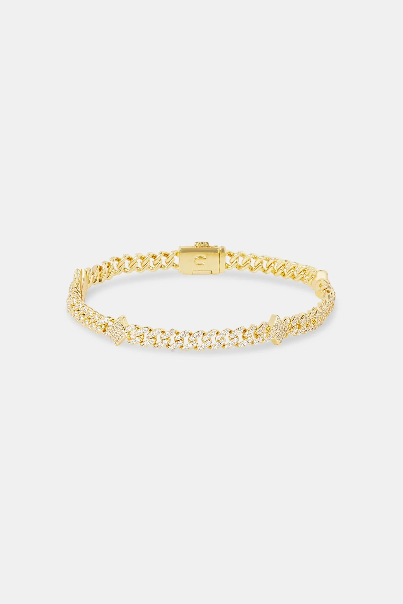 Iced Star Cross Cuban Bracelet - 5mm - Gold - Image 2