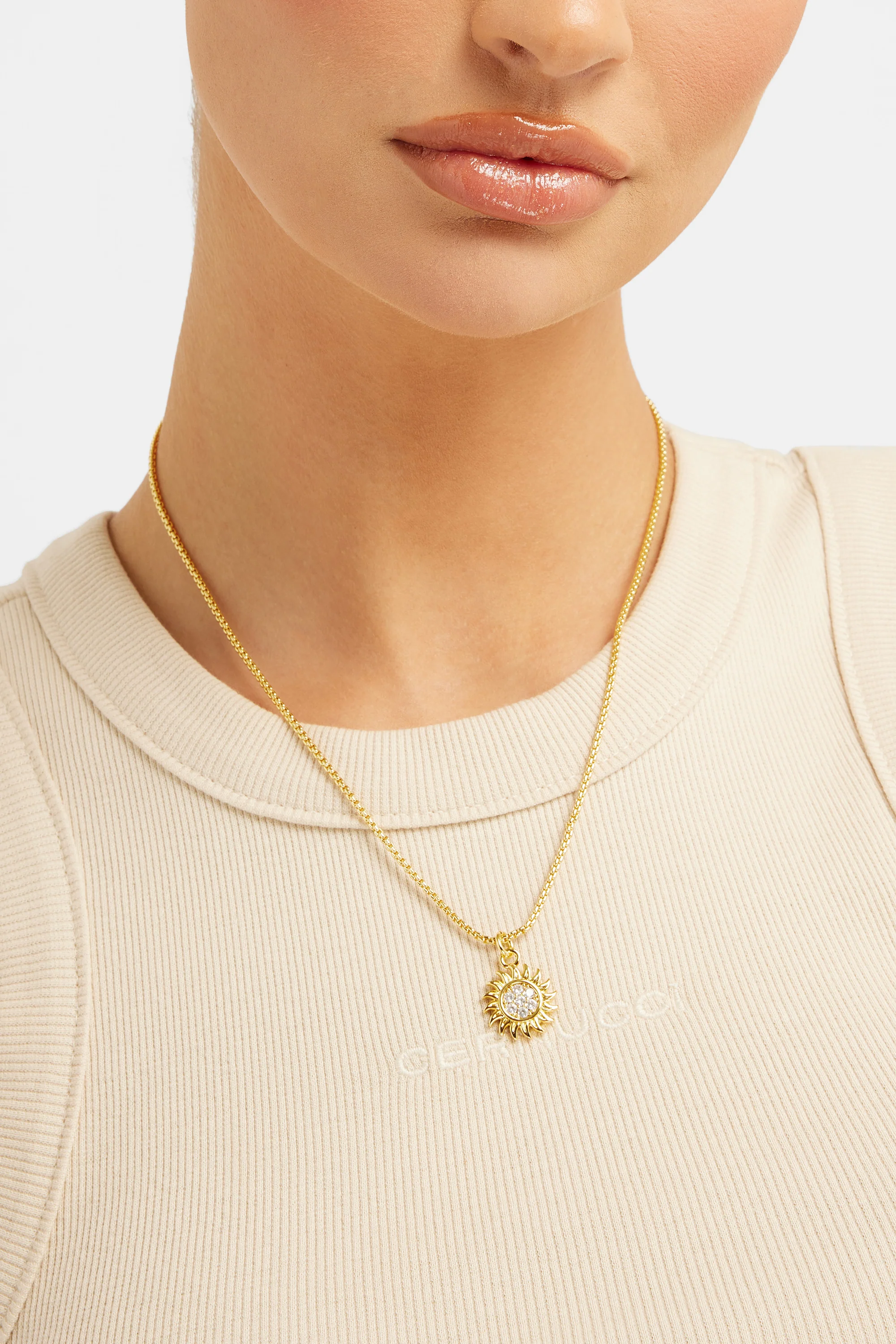 Iced Sunburst Box Chain Necklace - Gold - Image 2