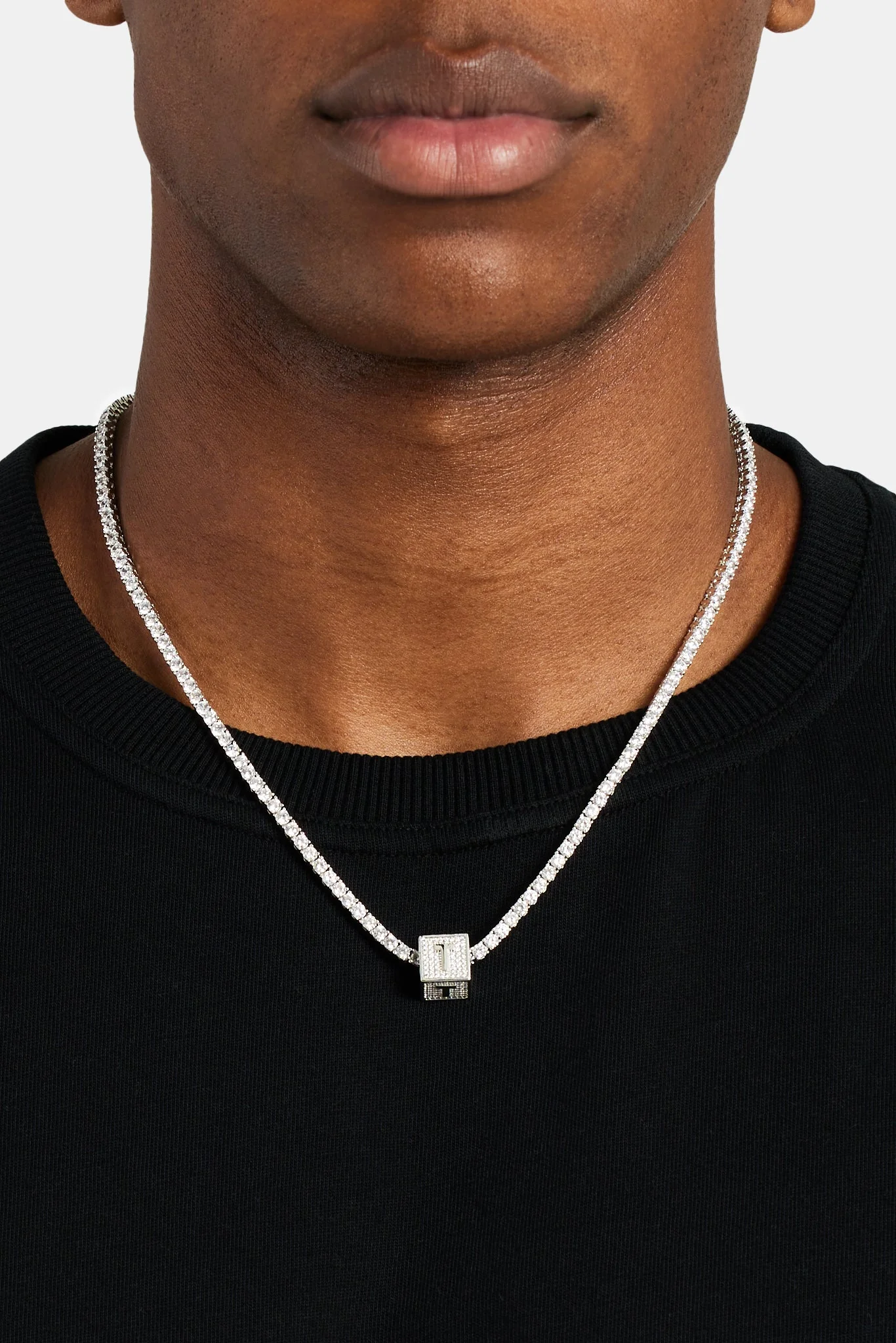 Iced T Letter Block Pendant - Image 3