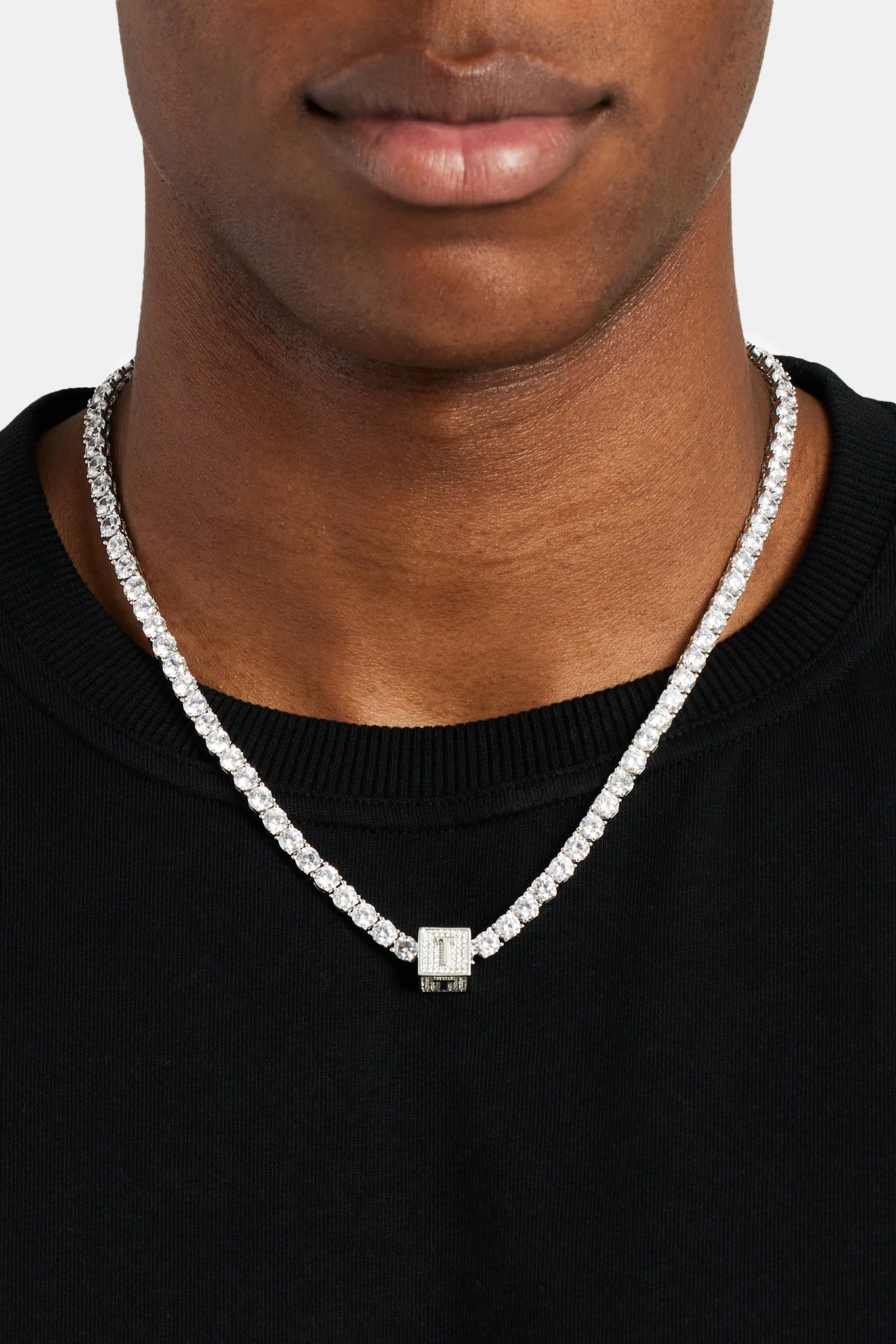 Iced T Letter Block Pendant - Image 4