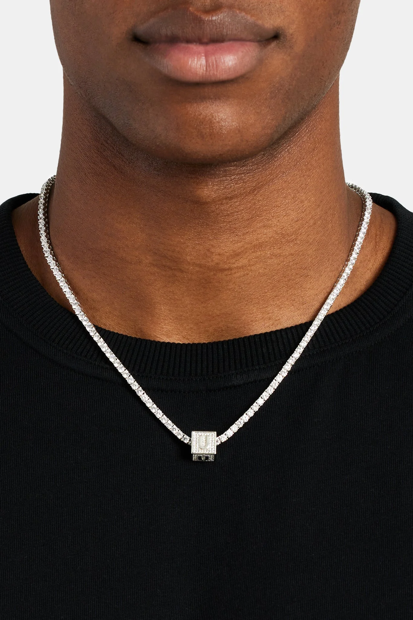 Iced U Letter Block Pendant - Image 3