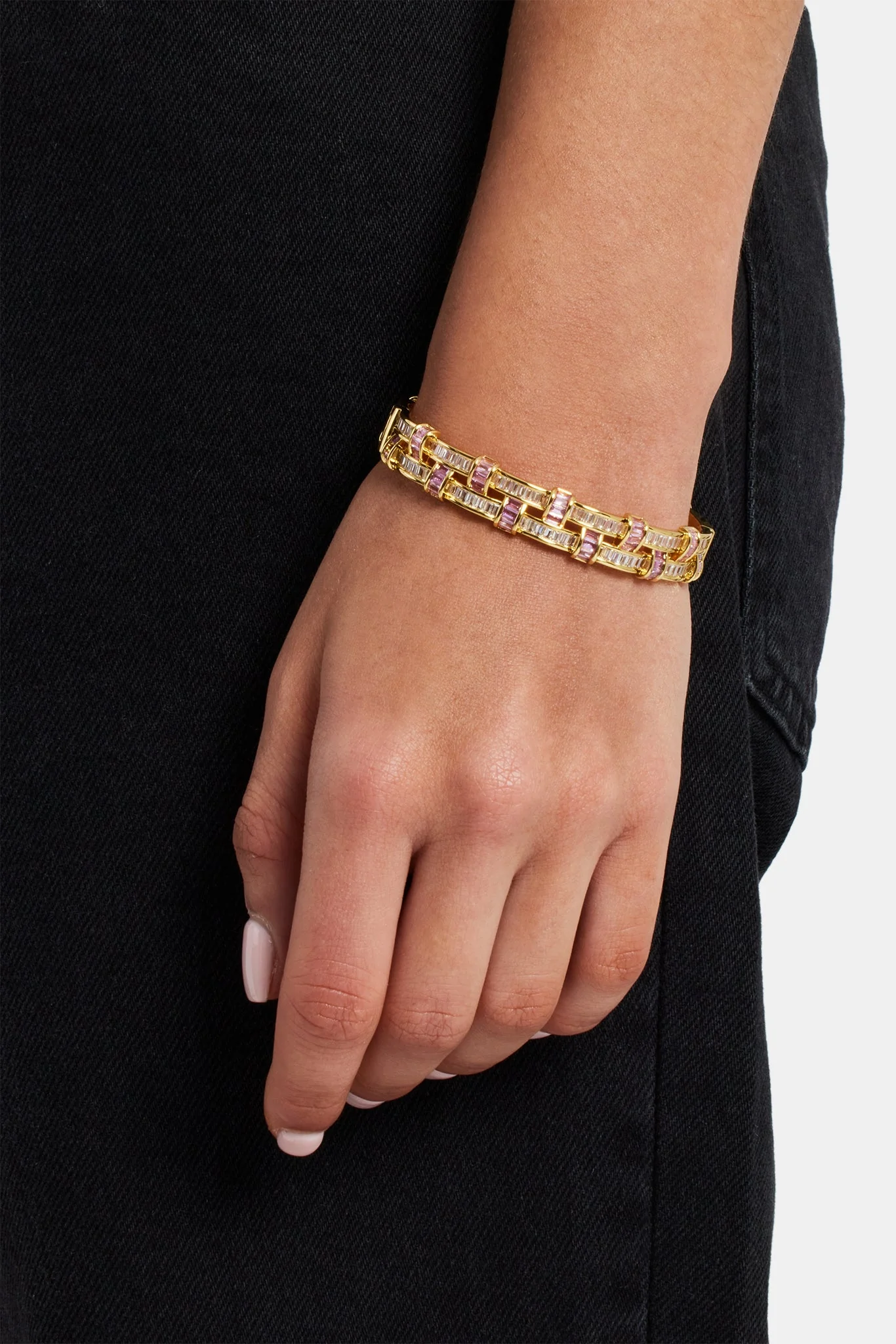 Iced Woven Pink Baguette Bangle