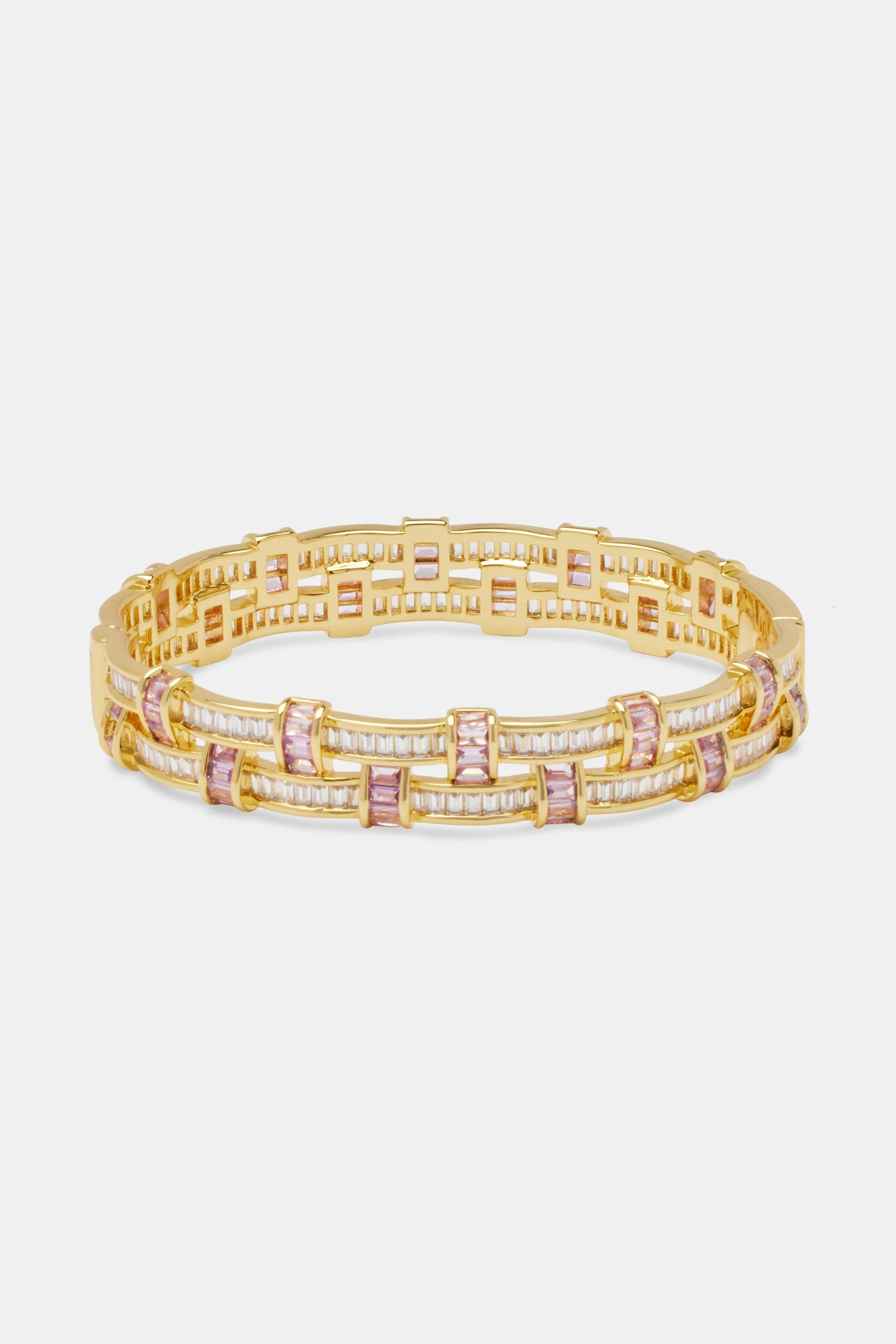 Iced Woven Pink Baguette Bangle - Image 2