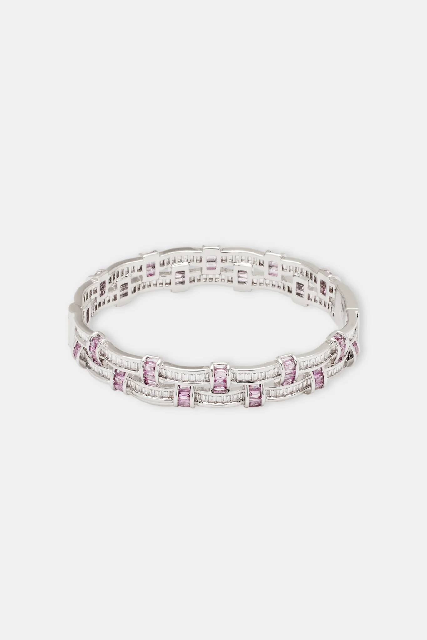 Iced Woven Pink Baguette Bangle - White - Image 2