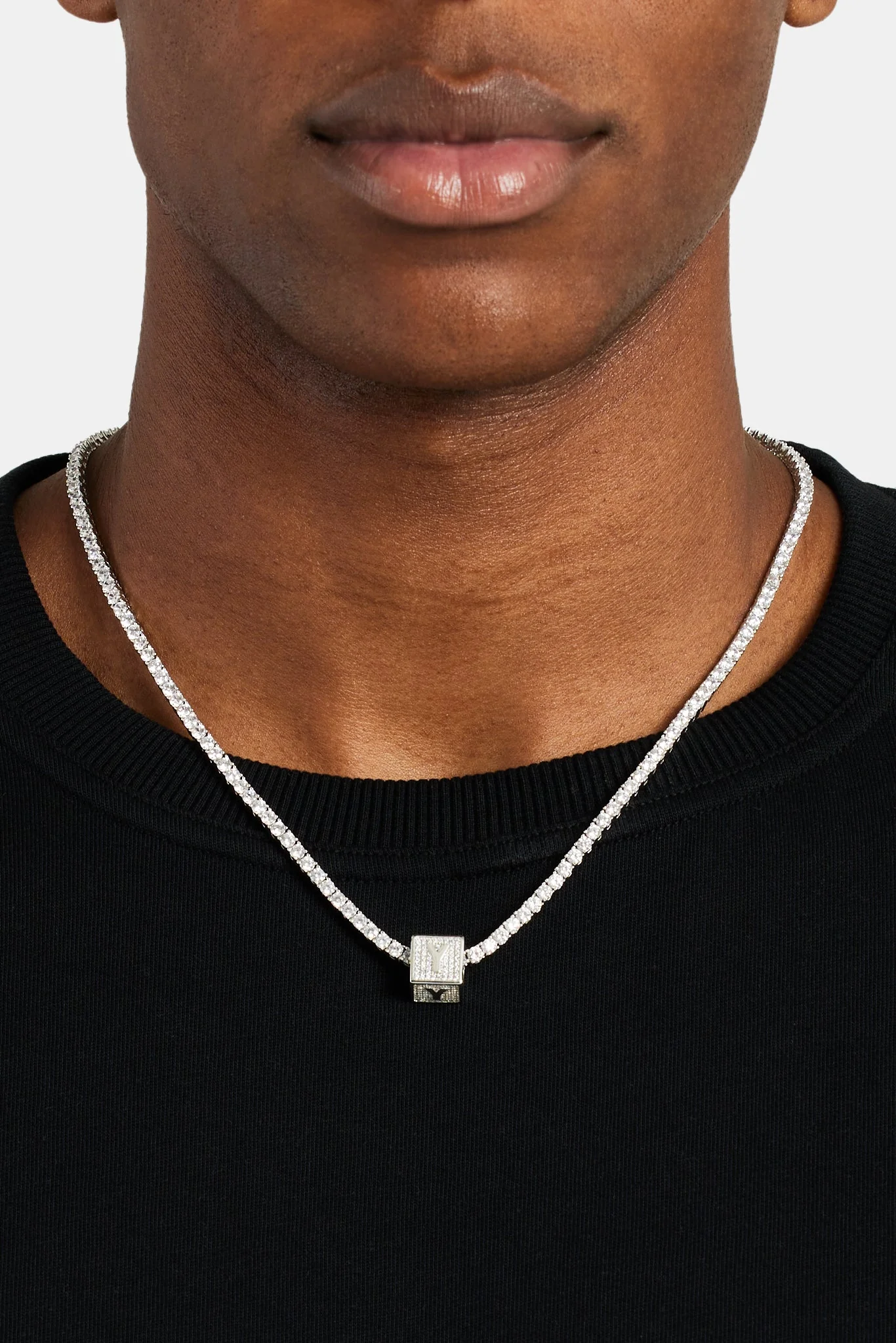 Iced Y Letter Block Pendant - Image 3