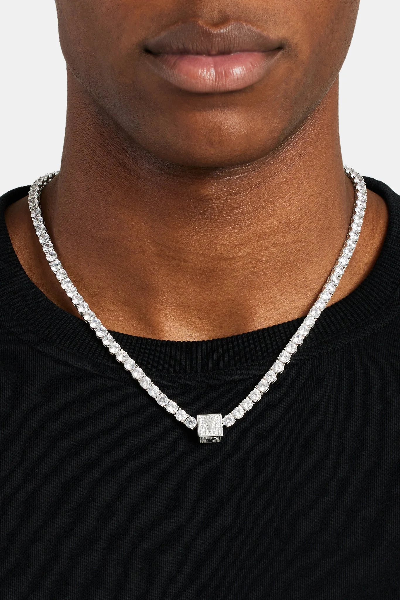 Iced Y Letter Block Pendant - Image 4