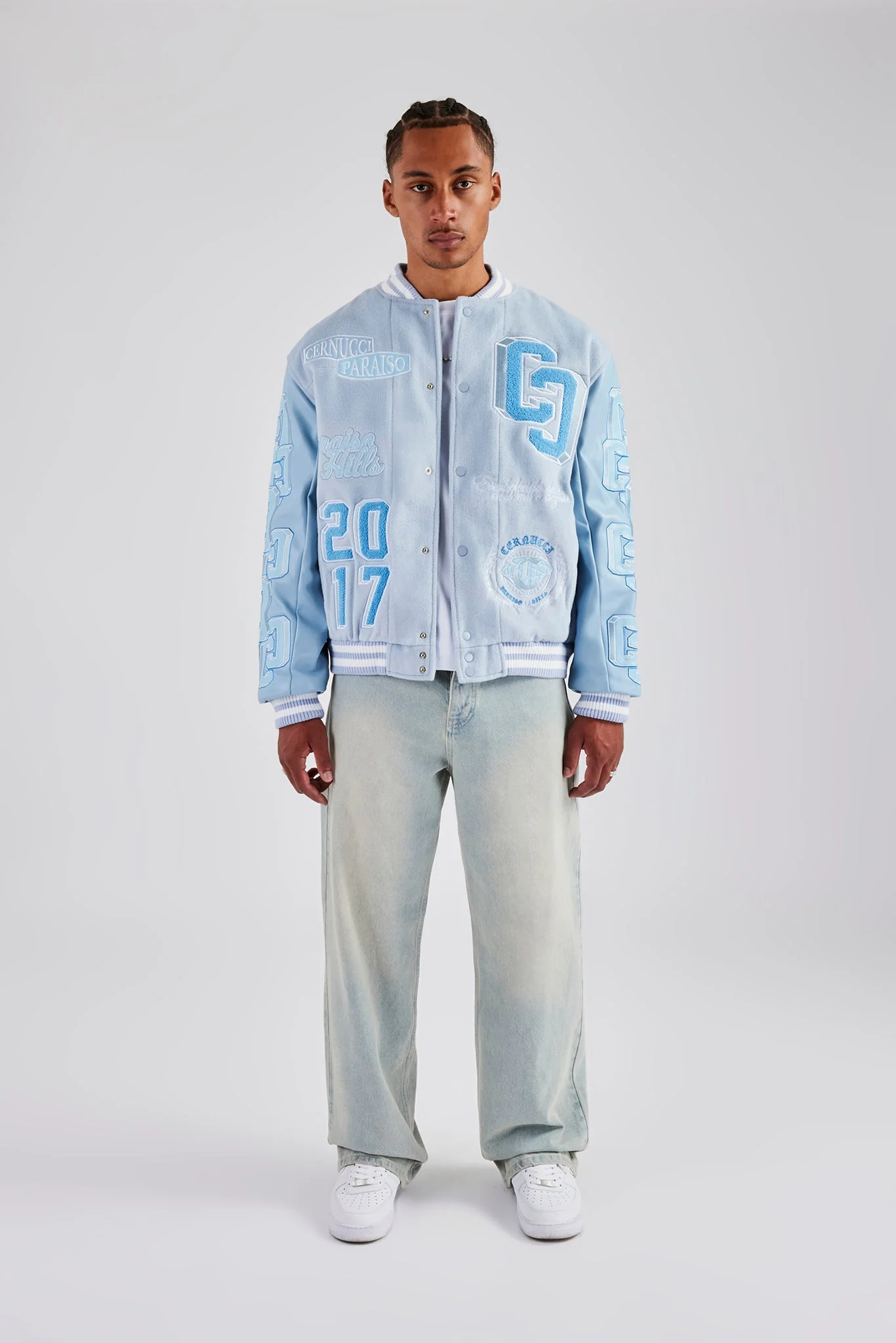 Initial Varsity Bomber Jacket - Light Blue - Image 3