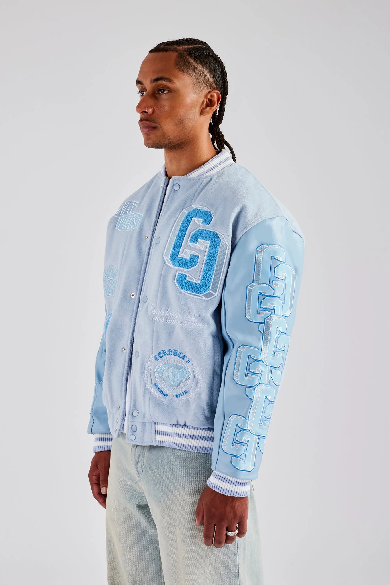 Initial Varsity Bomber Jacket - Light Blue - Image 4