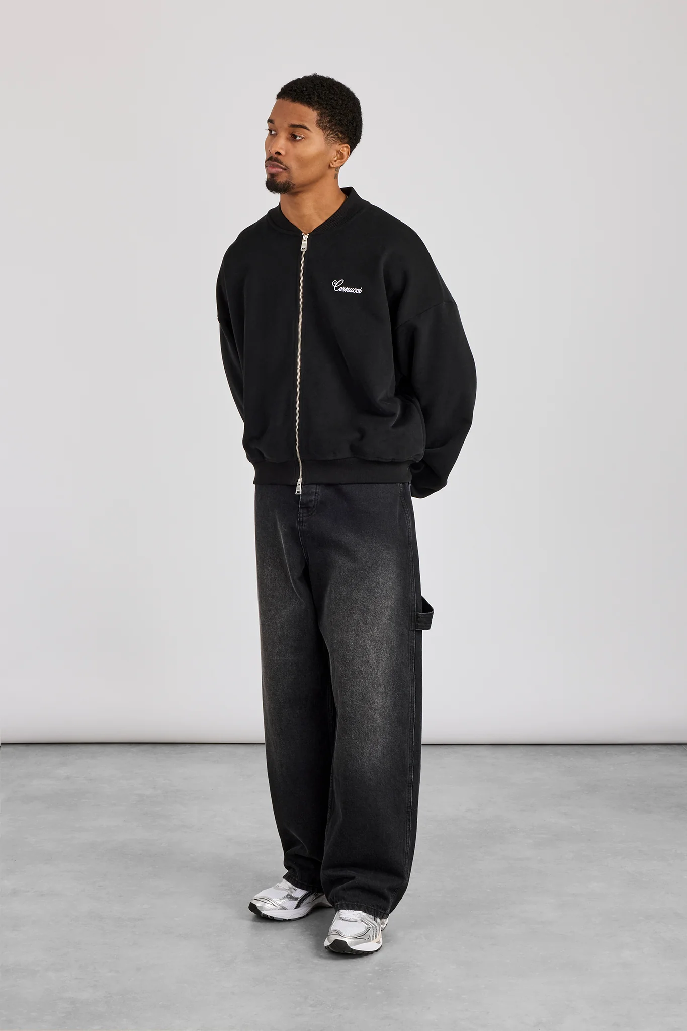 Jersey Embroidered Bomber - Black - Image 4