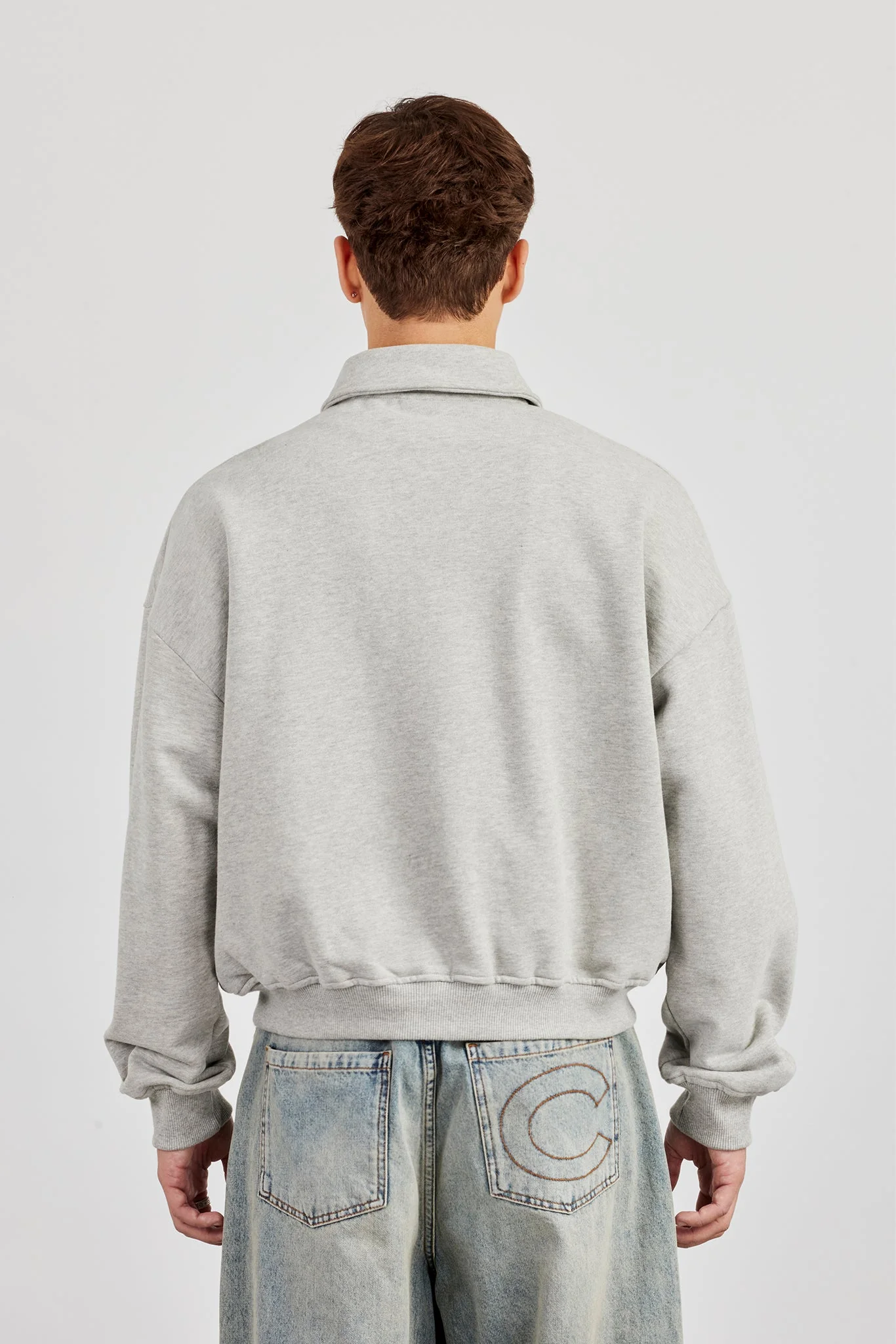 Jersey Zip Through Collared Jacket - Grey Marl - Image 3