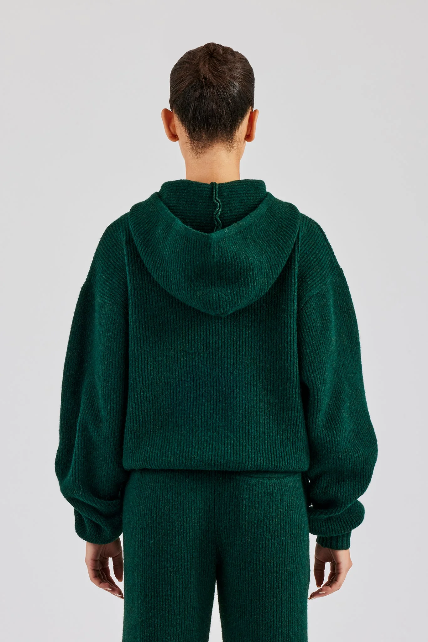 Knit Boxy Embroidered Hoodie - Forest Green - Image 4