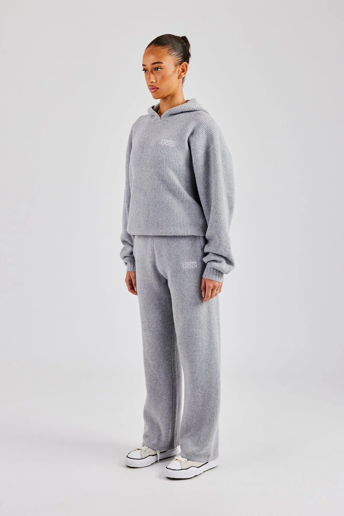 Knit Boxy Embroidered Tracksuit - Grey - Image 4