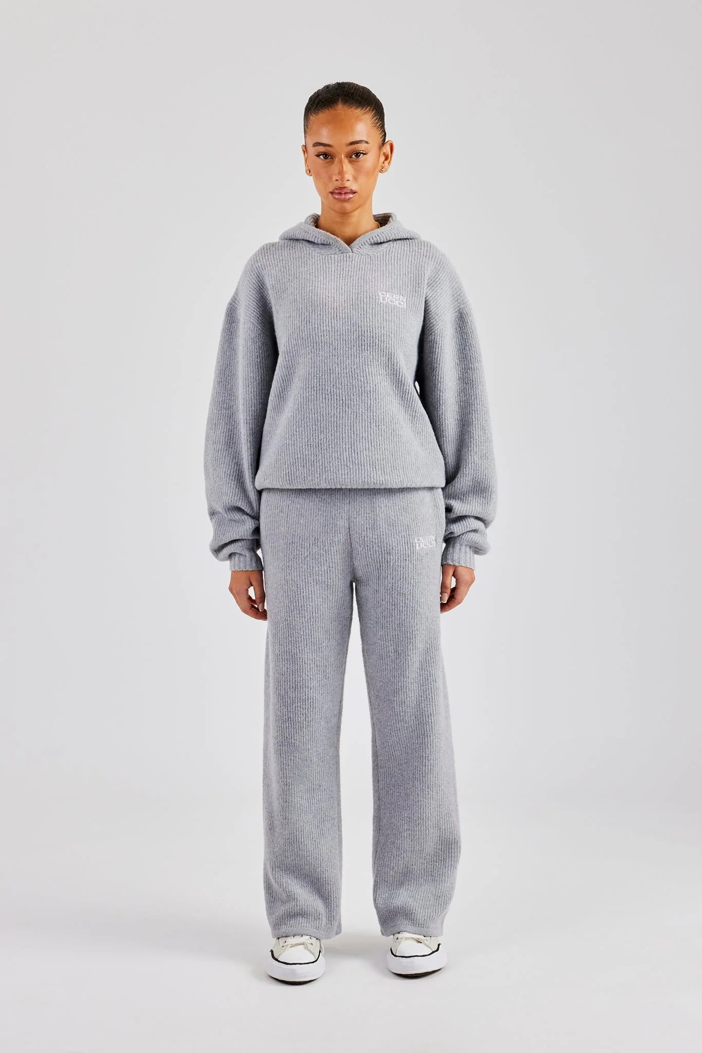 Knit Boxy Embroidered Tracksuit - Grey - Image 5