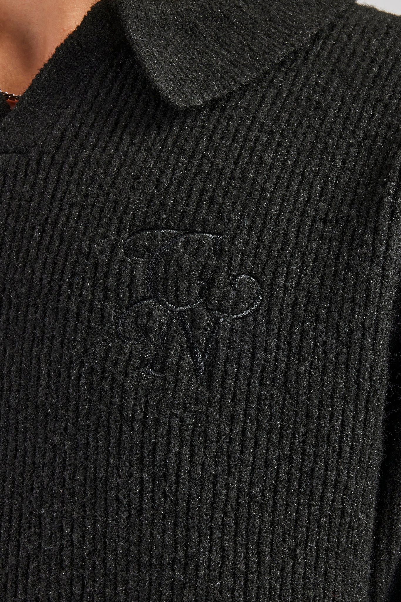 Knit Collared Sweat - Black - Image 2