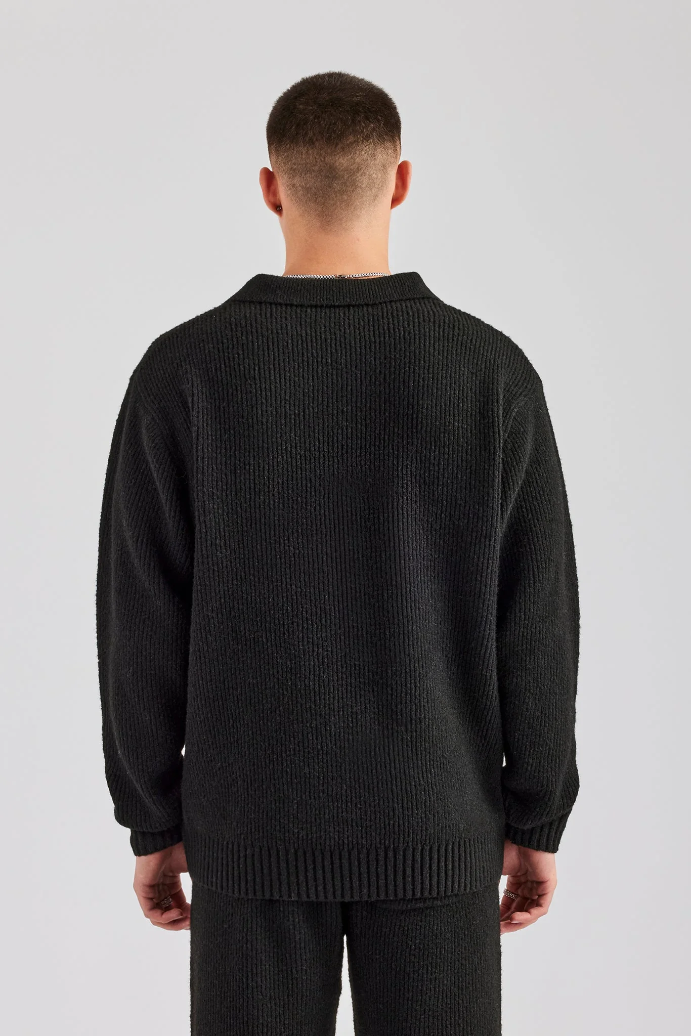 Knit Collared Sweat - Black - Image 4