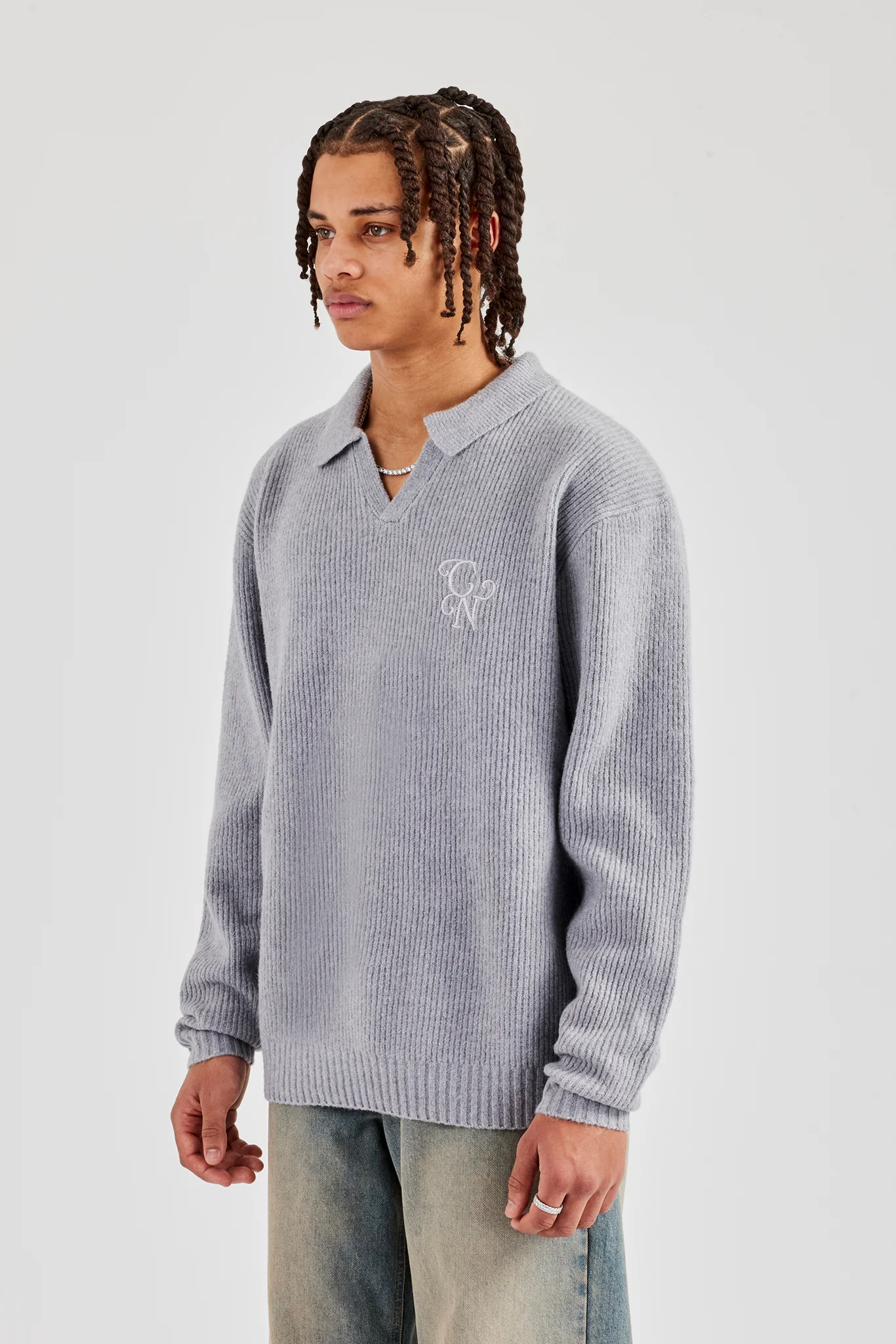 Knit Collared Sweat - Grey - Image 2