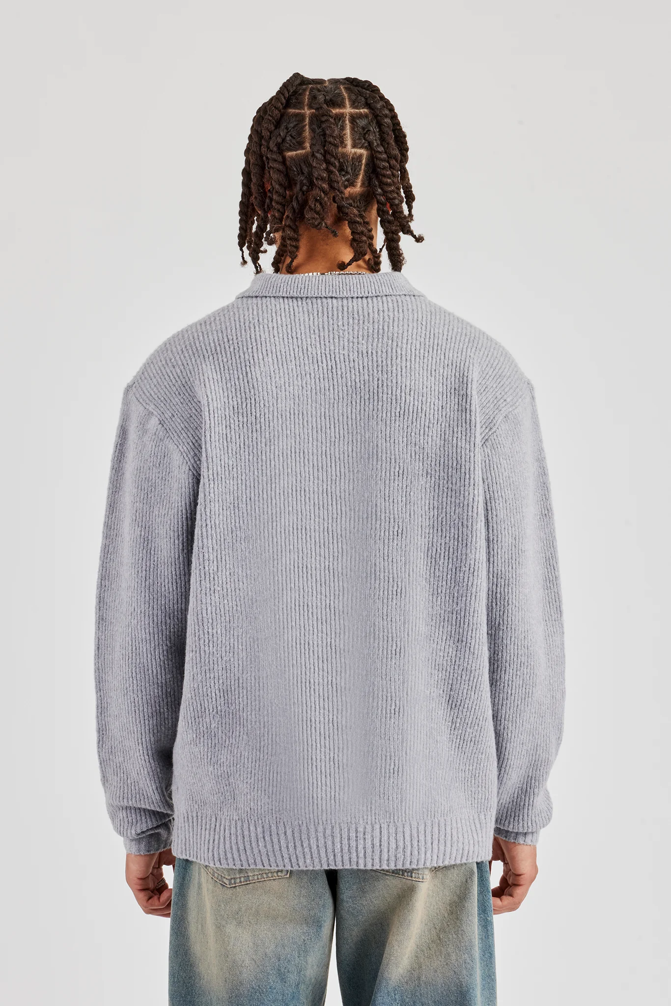 Knit Collared Sweat - Grey - Image 3
