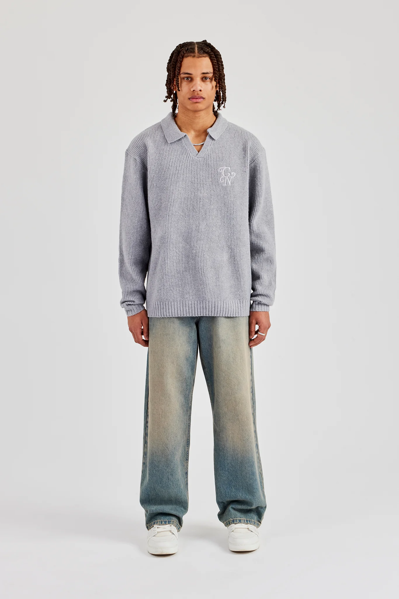 Knit Collared Sweat - Grey - Image 5