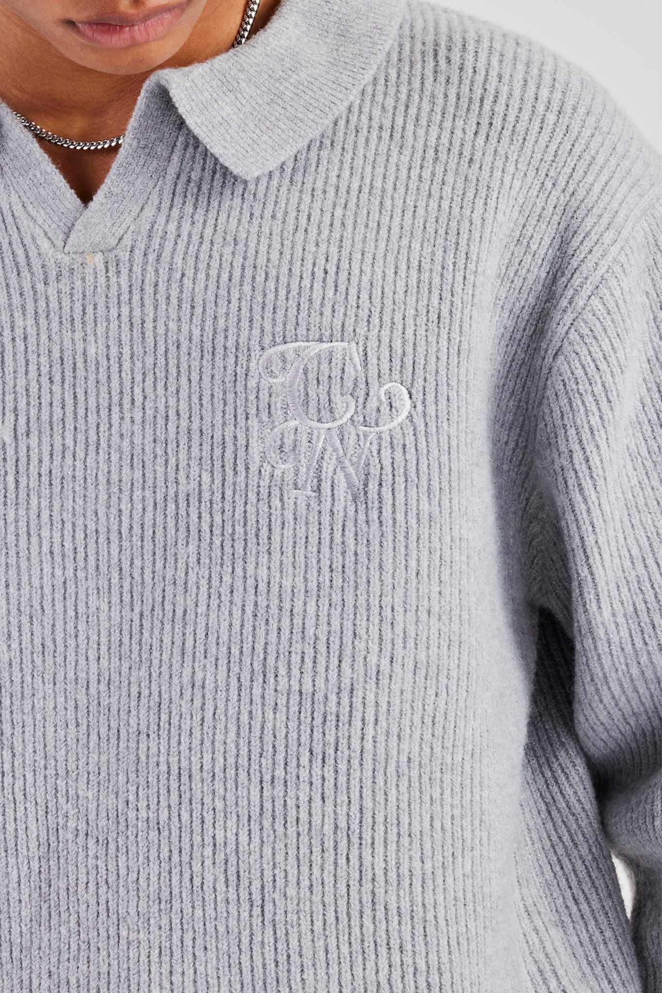 Knit Collared Sweat & Jogger Set - Grey - Image 2