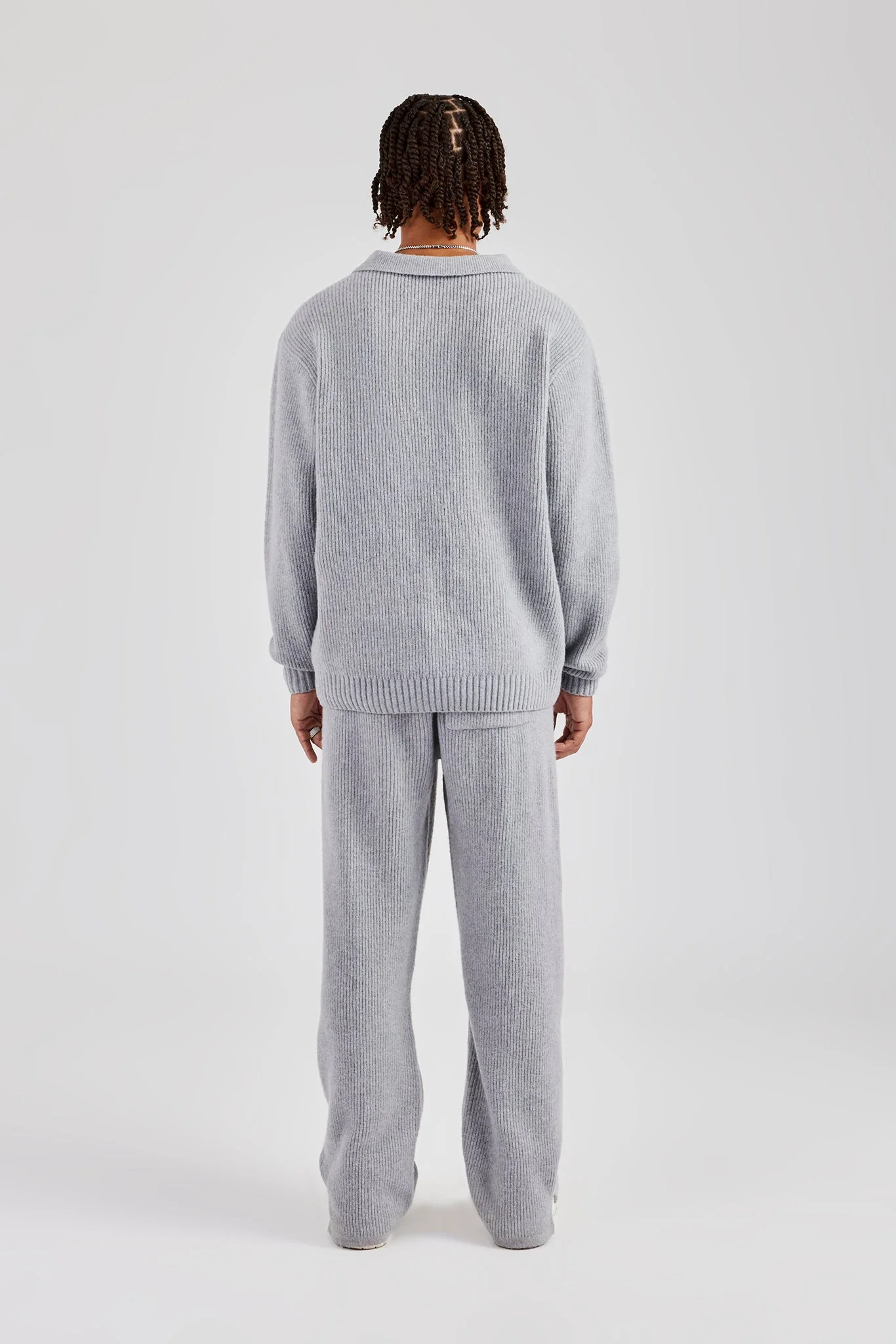 Knit Collared Sweat & Jogger Set - Grey - Image 6