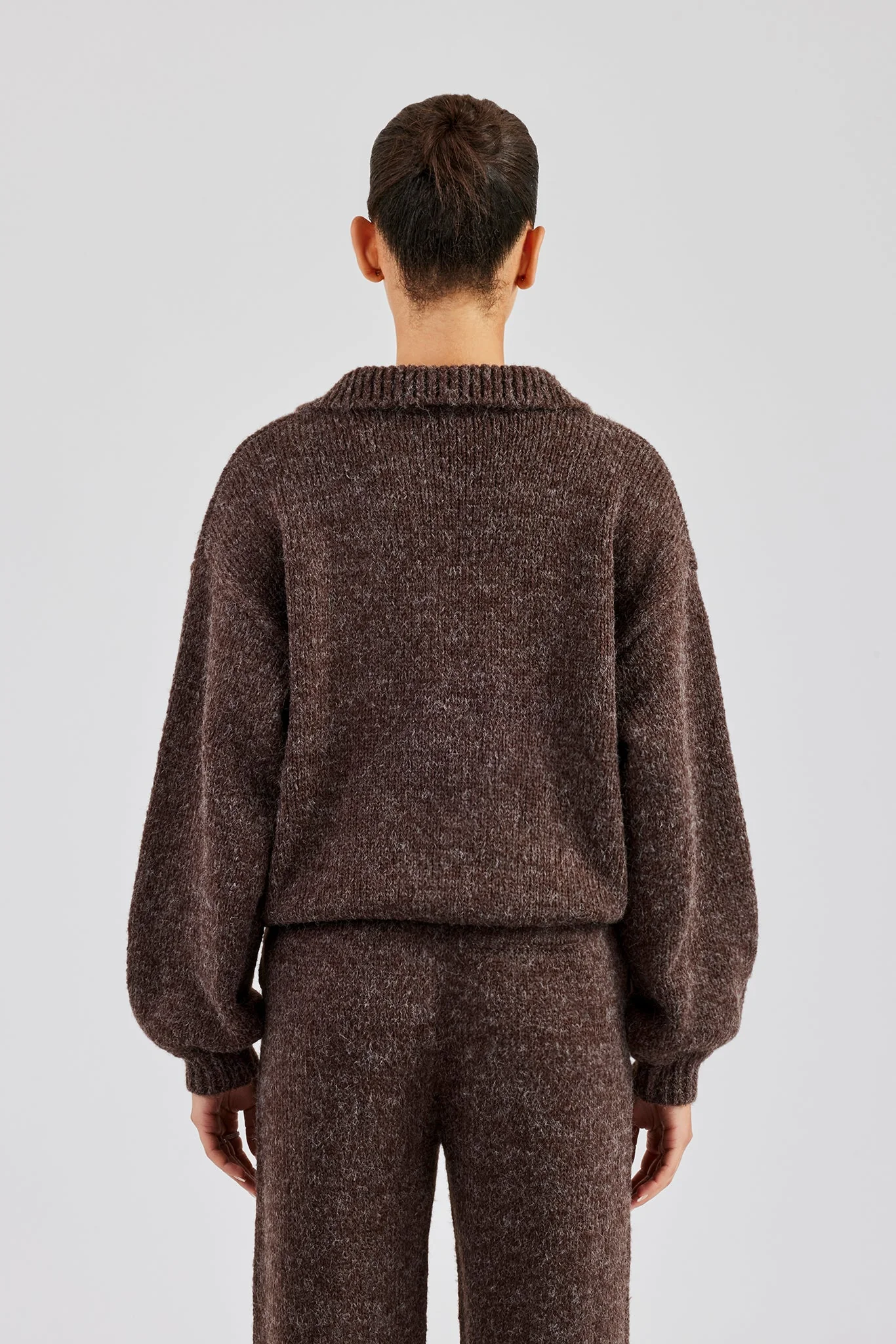 Knit Funnel Neck Sweater - Chocolate - Image 4